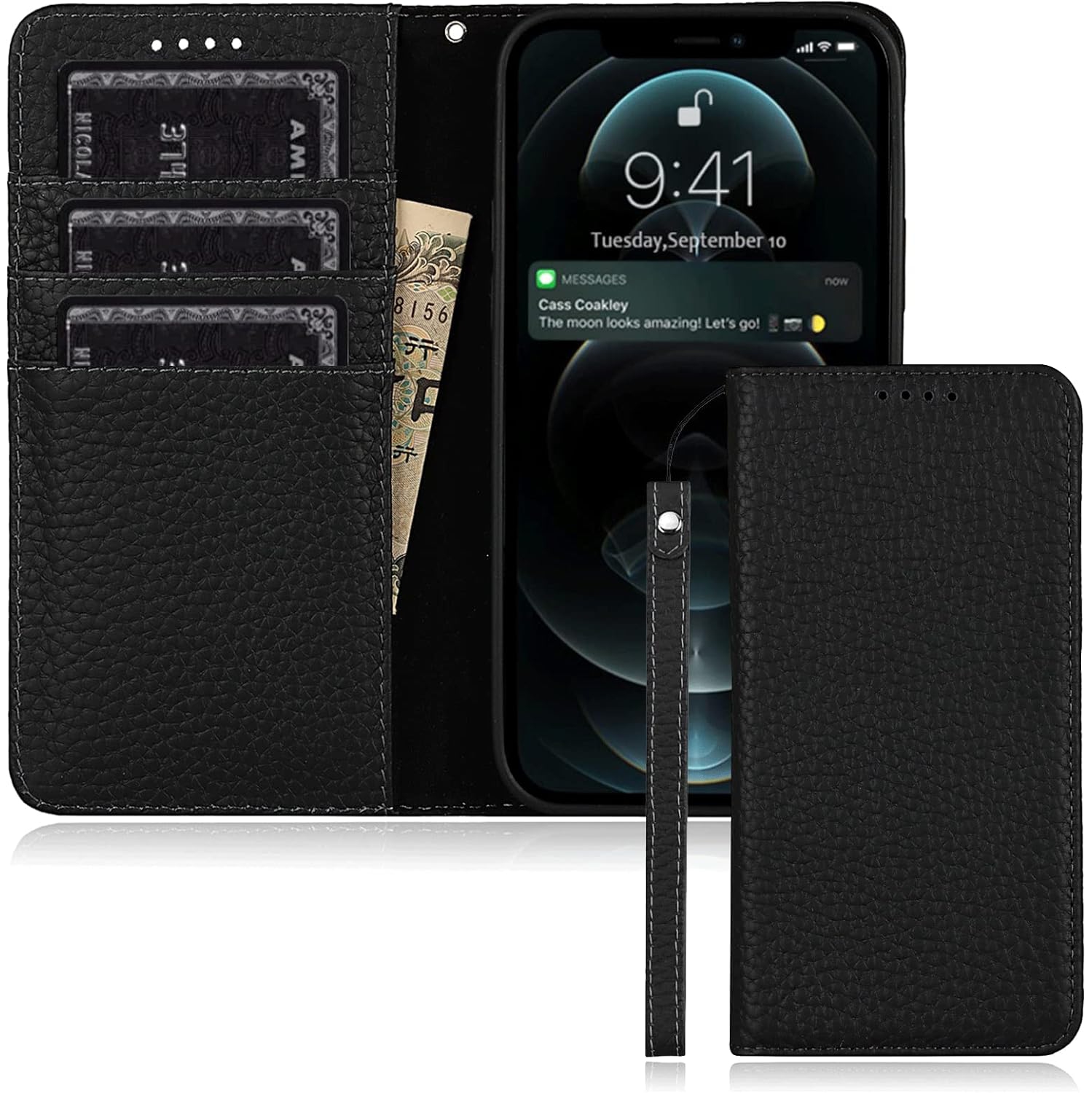 iPhone 12 Mini Flip Case Genuine Leather Premium Cow Leather Wallet Drop Protection Shockproof Cover 5.4 inch