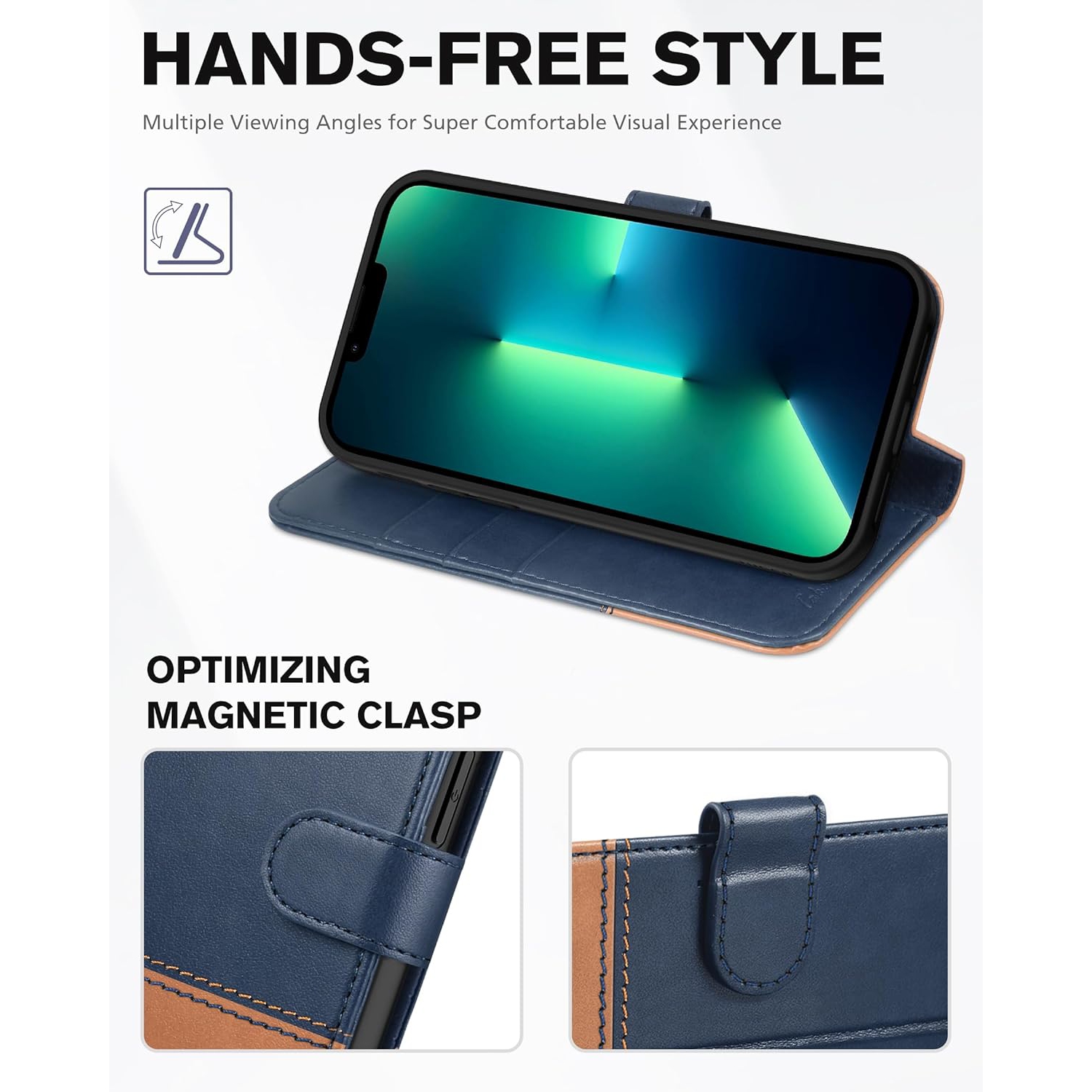 Case for iPhone 13 Pro Wallet Case, [RFID Blocking] PU Leather Stand Folio with [TPU Protective Interior Case],