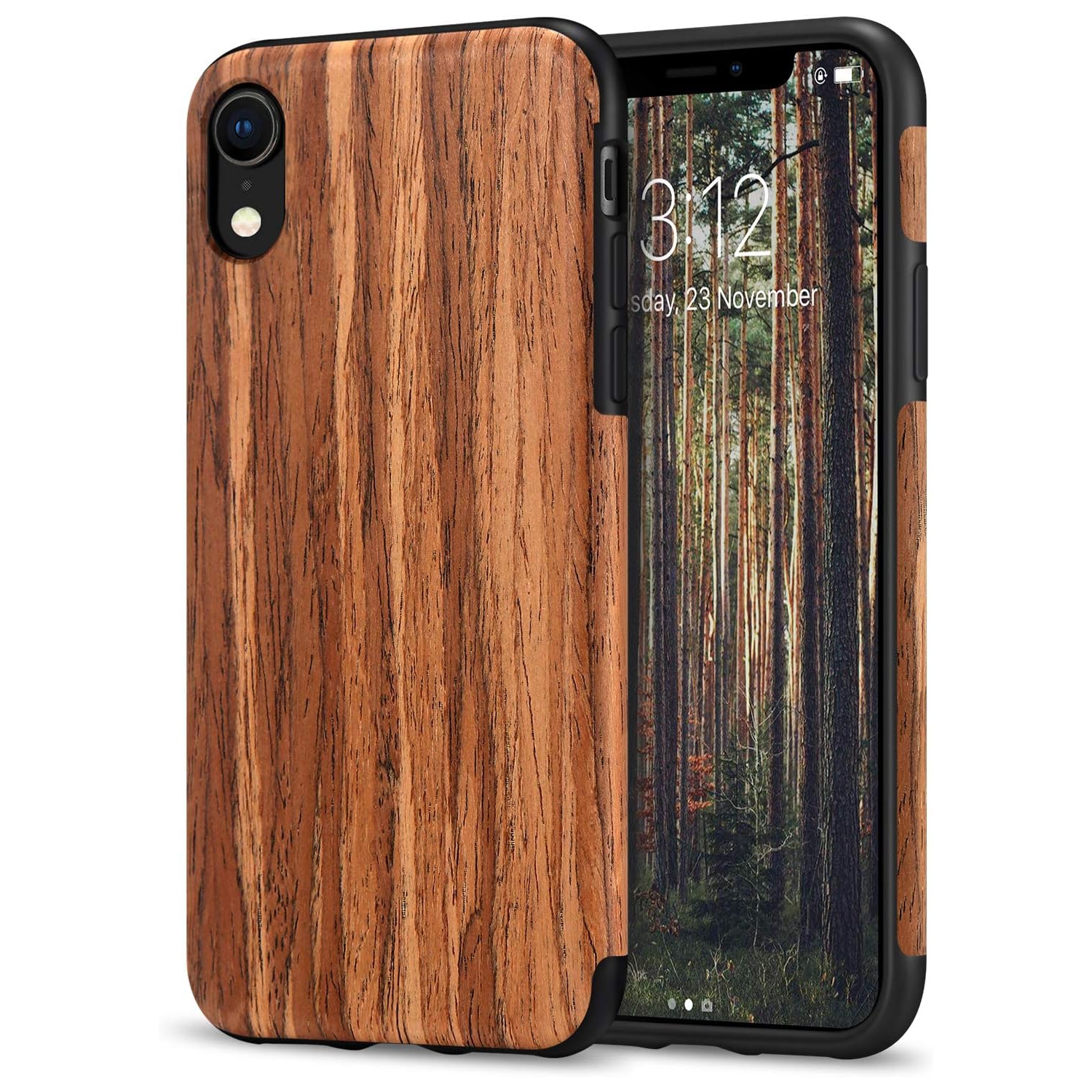 iPhone XR Case Wood Grain and Flexible TPU Silicone Hybrid Slim Case Compatible with iPhone XR - Red