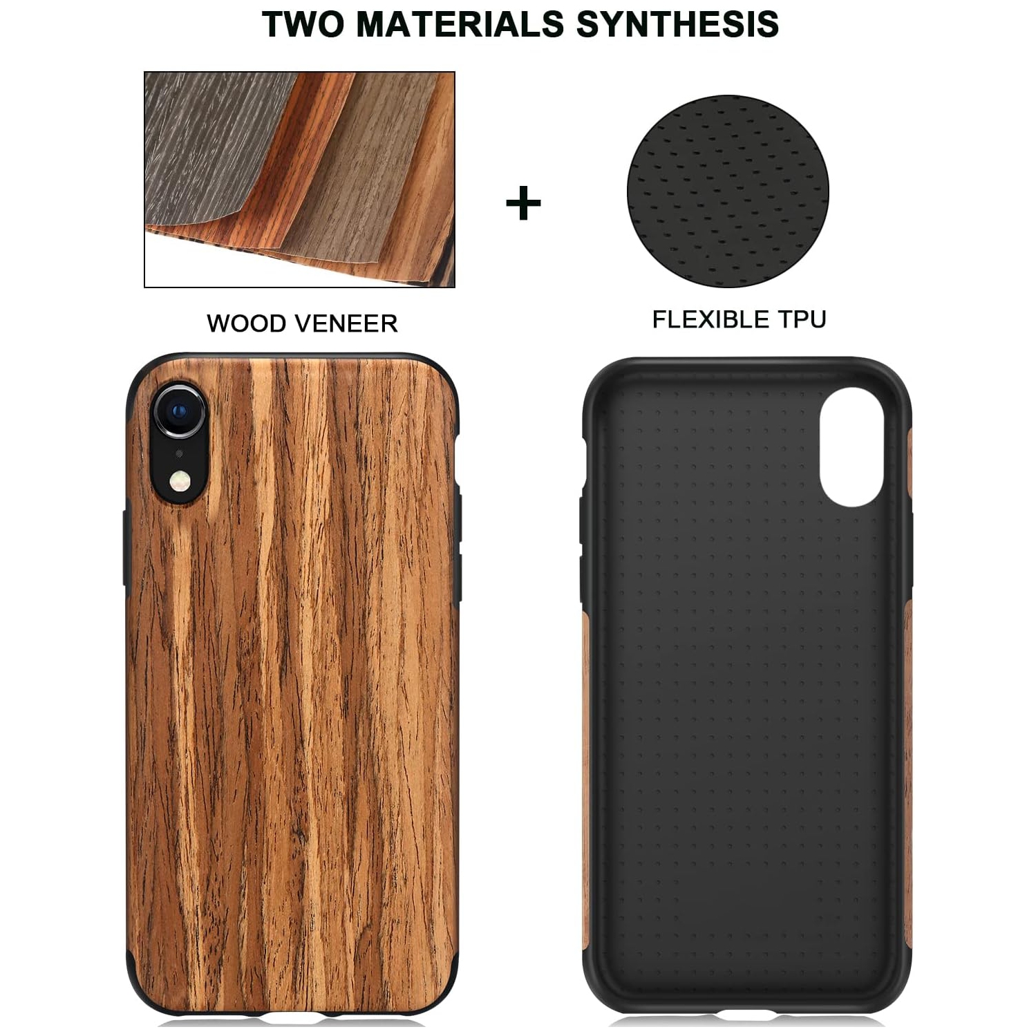 iPhone XR Case Wood Grain and Flexible TPU Silicone Hybrid Slim Case Compatible with iPhone XR - Red