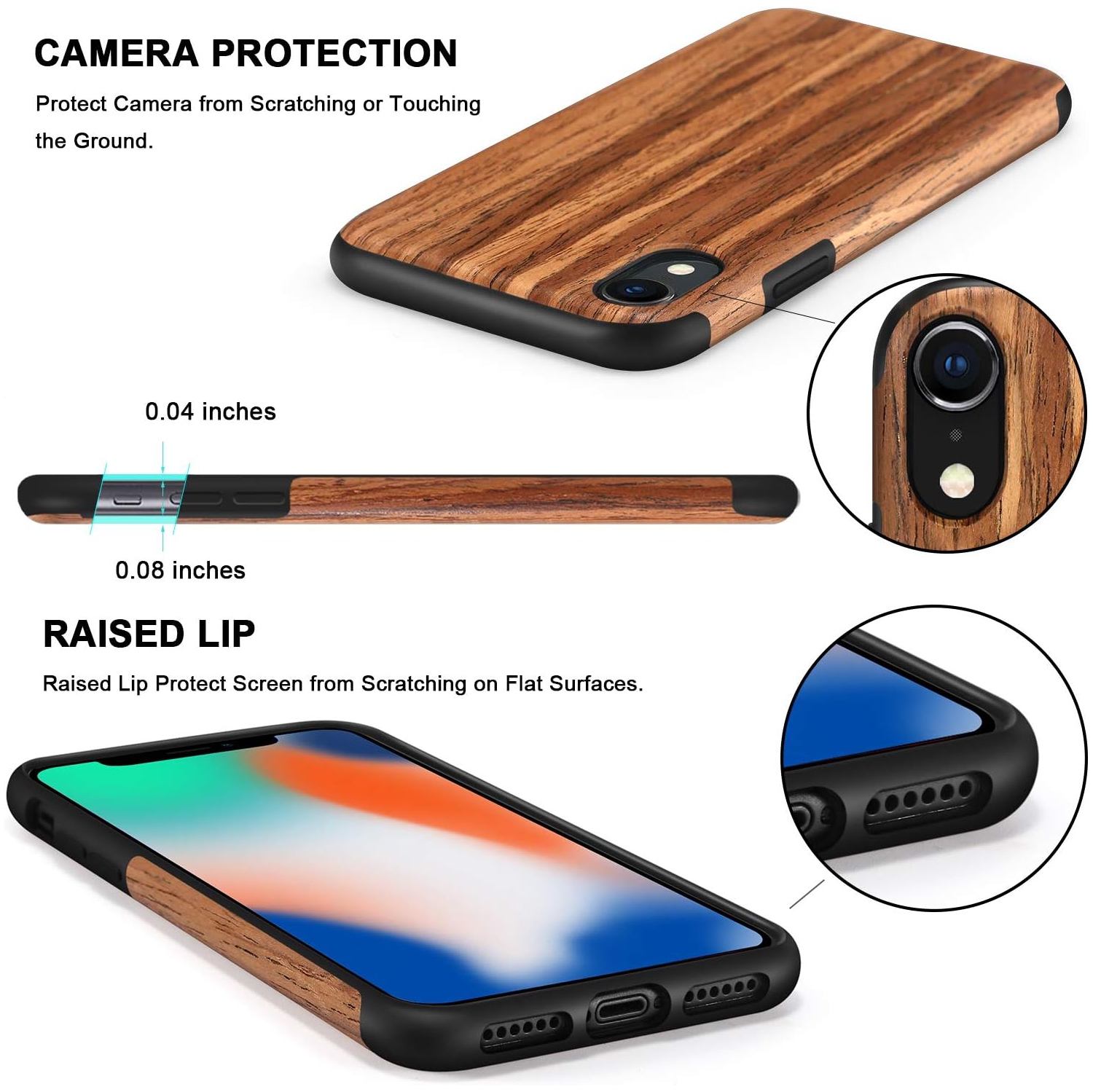iPhone XR Case Wood Grain and Flexible TPU Silicone Hybrid Slim Case Compatible with iPhone XR - Red