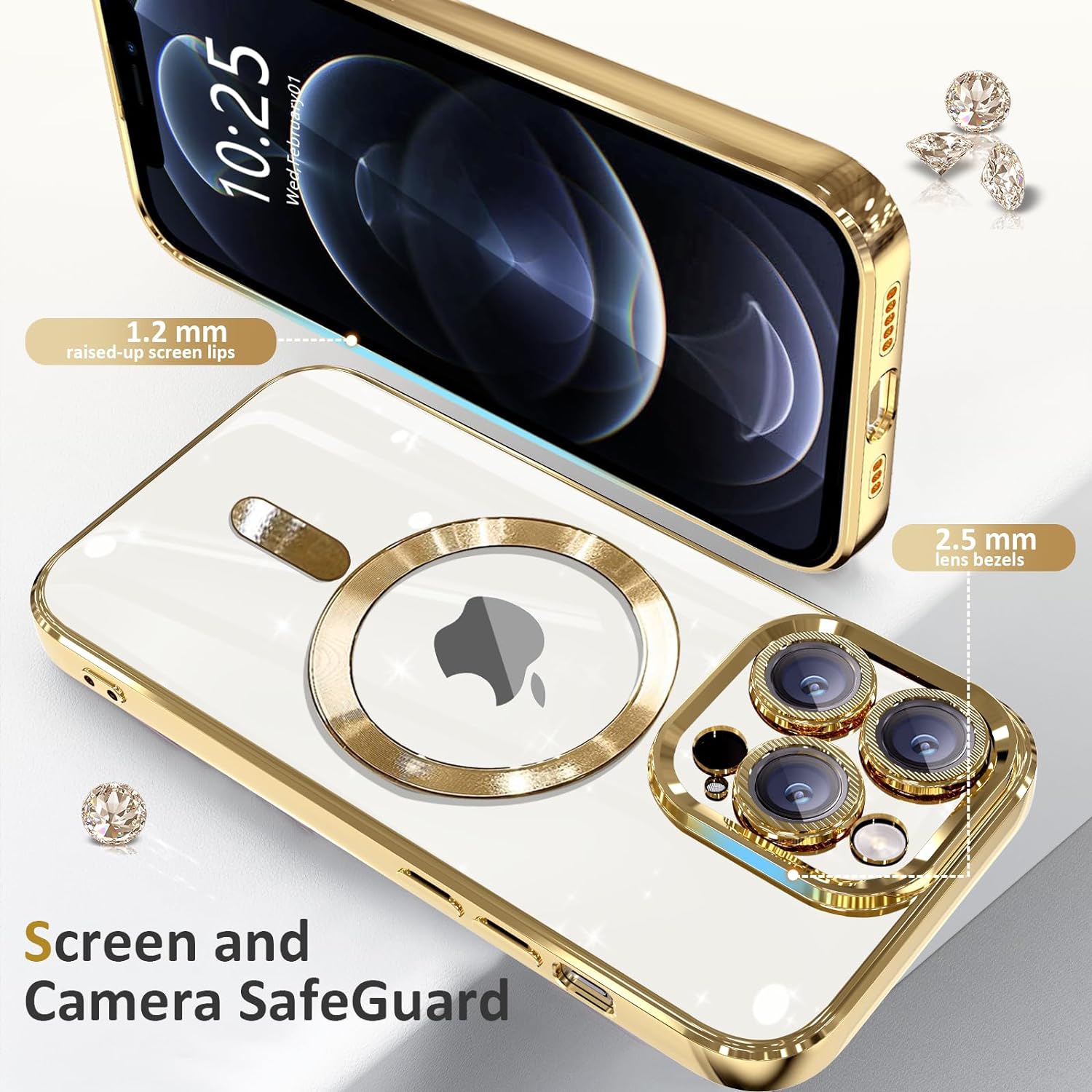 for iPhone 12 Pro Case, iPhone 12 Pro Magnetic Case [Wireless Charging] [Camera Lens Protector], Matallic Glossy