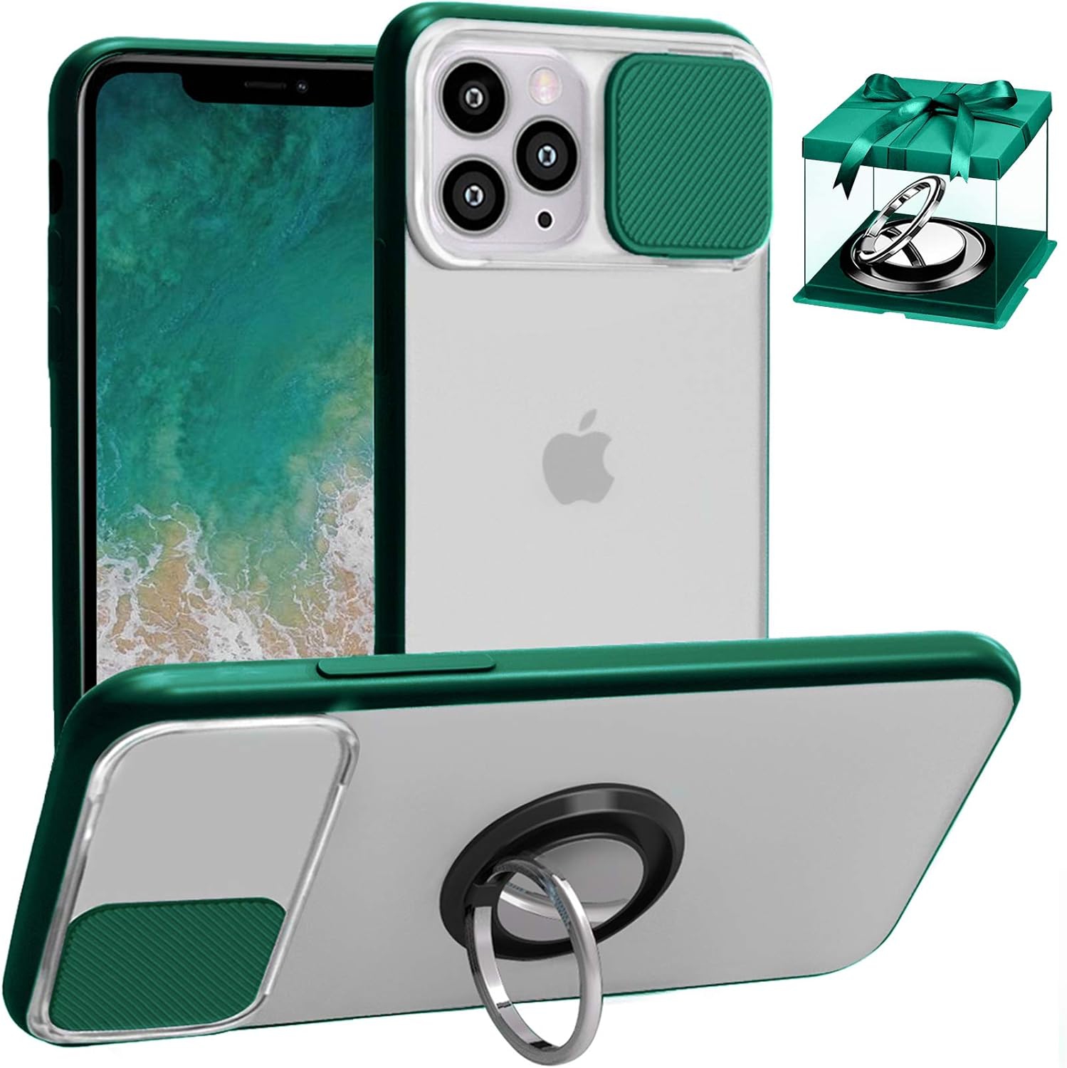 Camera Protection Case for iPhone 11 Pro, [Slide Camera Lens Protector] [Rotation Ring Holder Support Magnetic Car