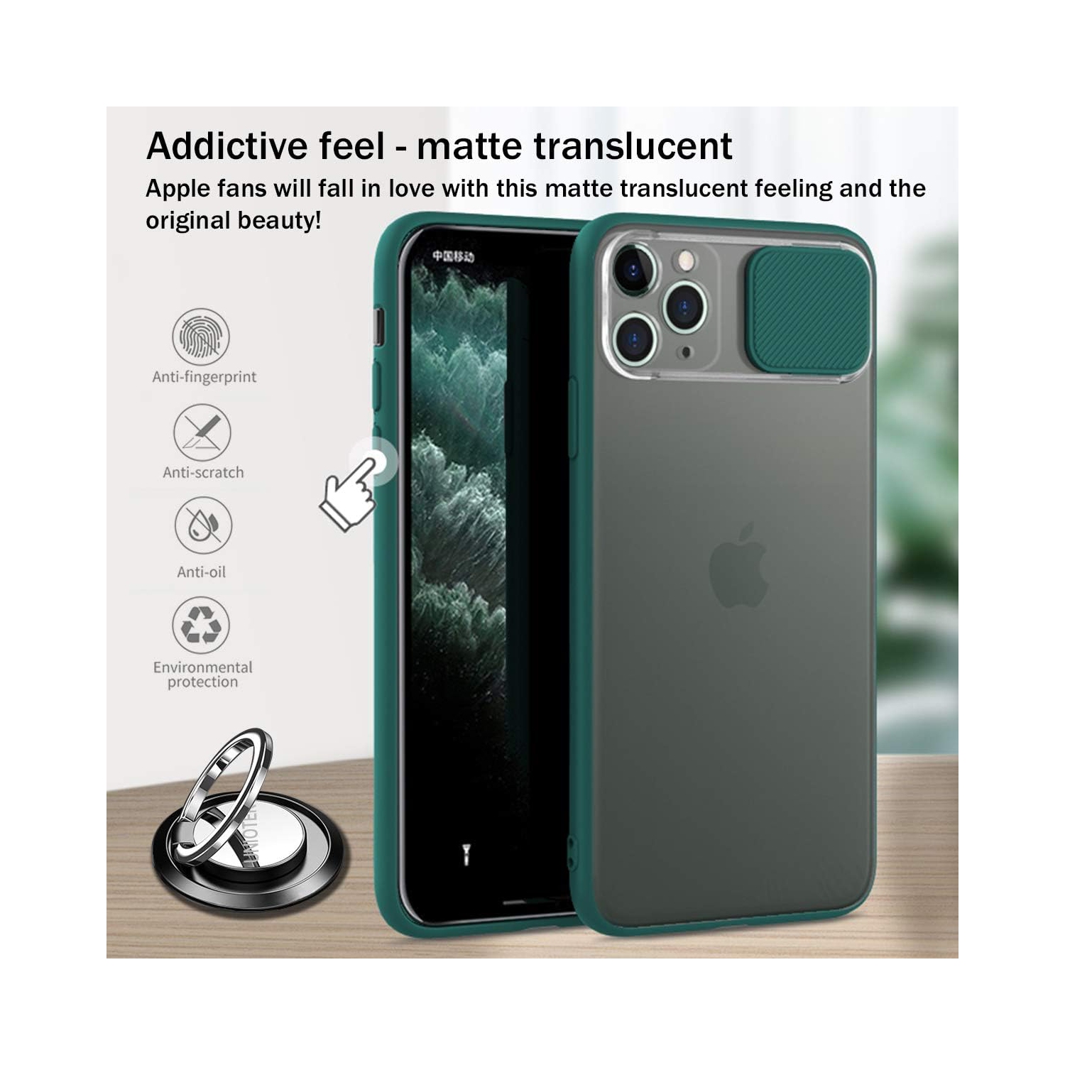 Camera Protection Case for iPhone 11 Pro, [Slide Camera Lens Protector] [Rotation Ring Holder Support Magnetic Car