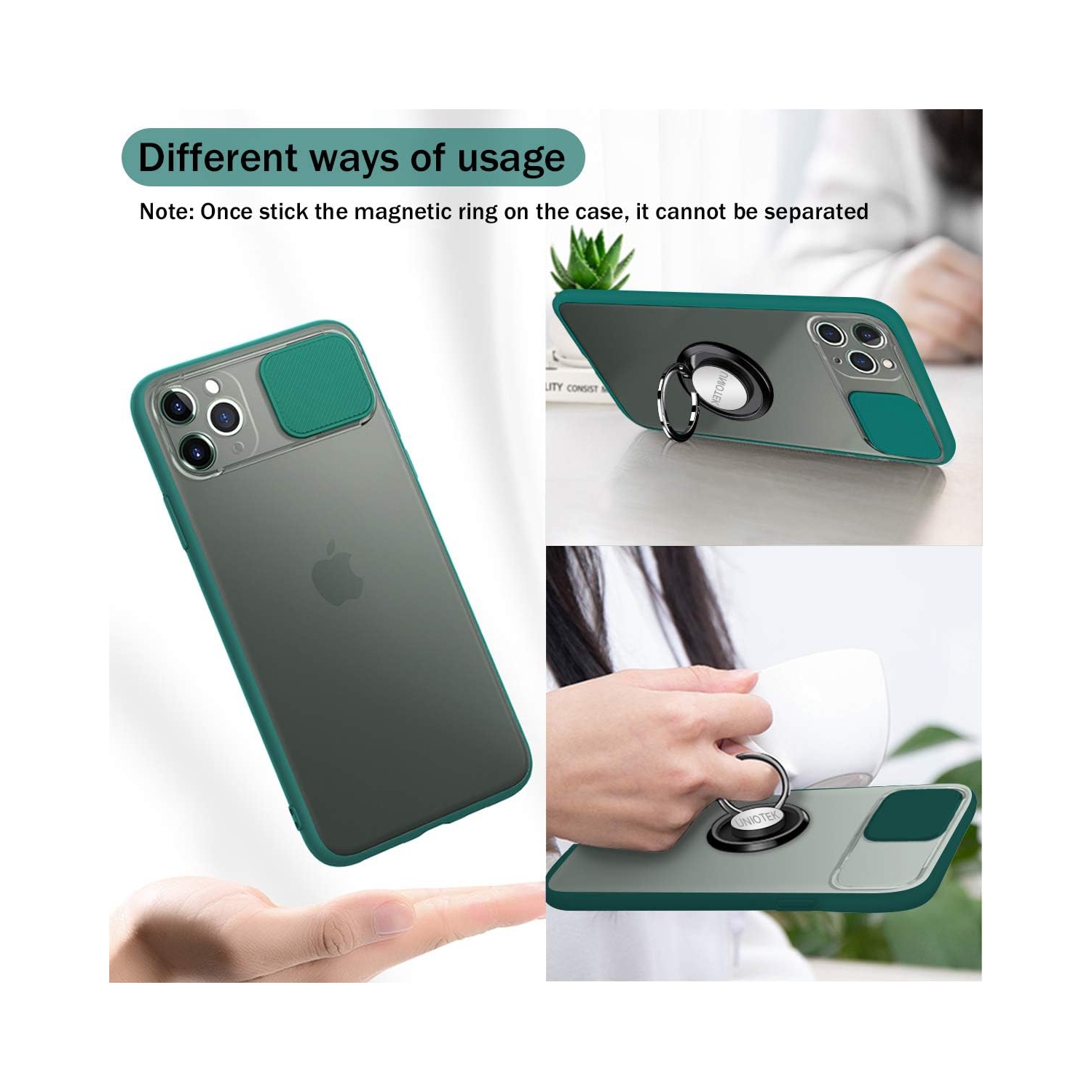 Camera Protection Case for iPhone 11 Pro, [Slide Camera Lens Protector] [Rotation Ring Holder Support Magnetic Car