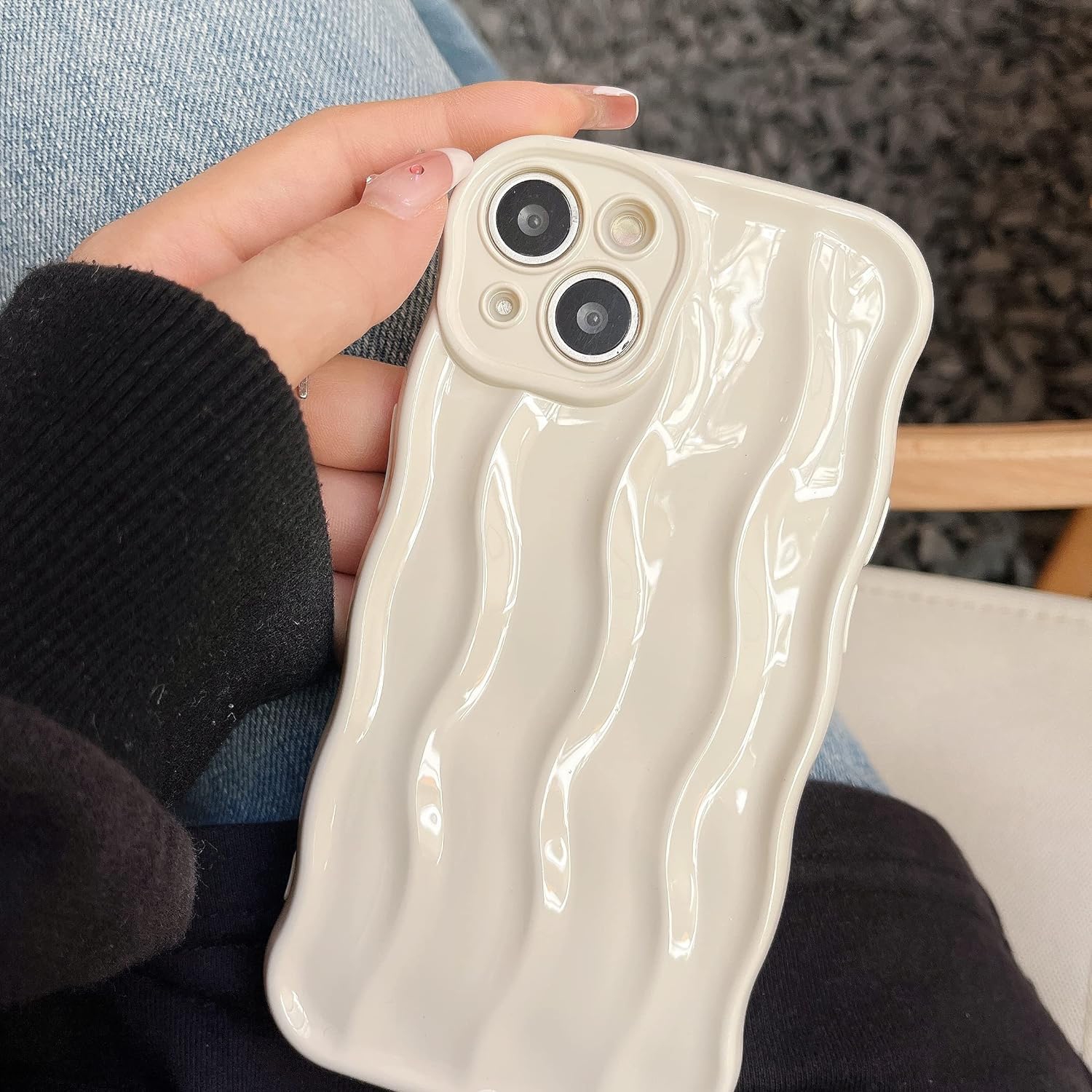 Designed for iPhone 11 Pro Max Case,Water Ripple Pattern Curly Wave Frame Soft Cute Phone Cover for Men Women