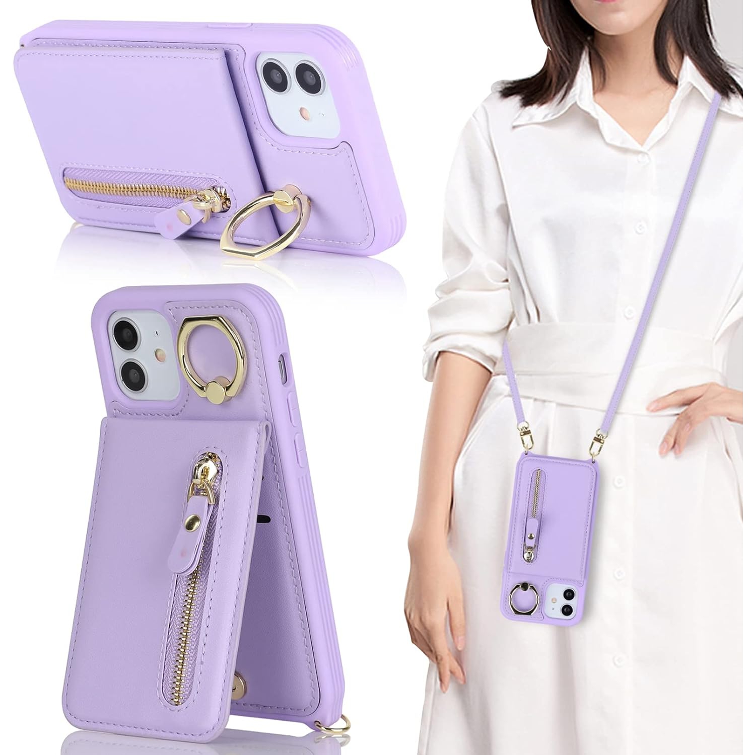 iPhone 12/12 Pro Case for Women with Card Holder, iPhone 12 Phone Case Wallet with Strap,Crossbody Lanyard Cases