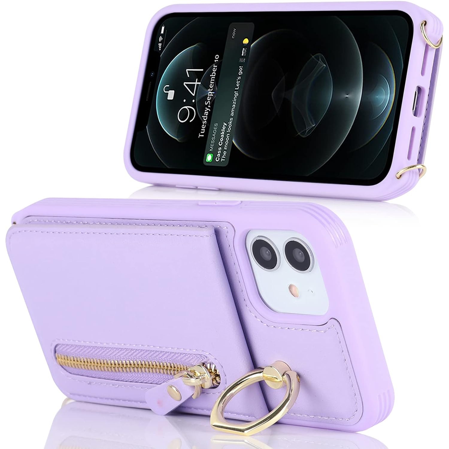 iPhone 12/12 Pro Case for Women with Card Holder, iPhone 12 Phone Case Wallet with Strap,Crossbody Lanyard Cases