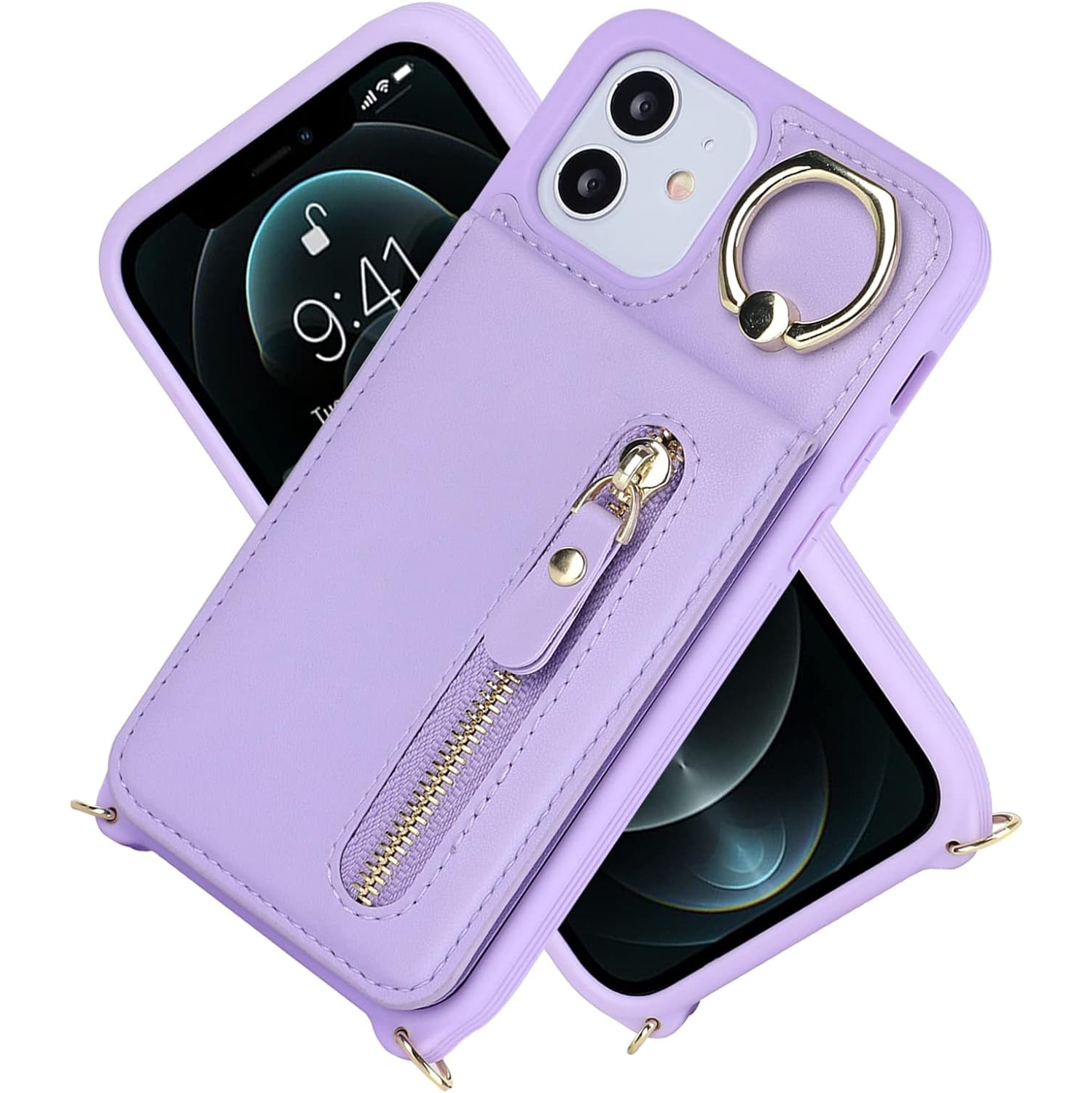 iPhone 12/12 Pro Case for Women with Card Holder, iPhone 12 Phone Case Wallet with Strap,Crossbody Lanyard Cases