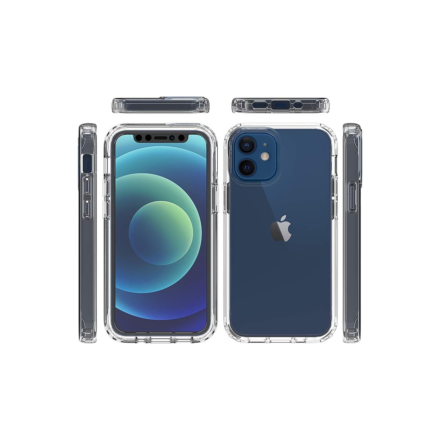 Étui iPhone 12 Mini, étui protecteur intégral robuste cristal solide 360° avec protecteur d'écran