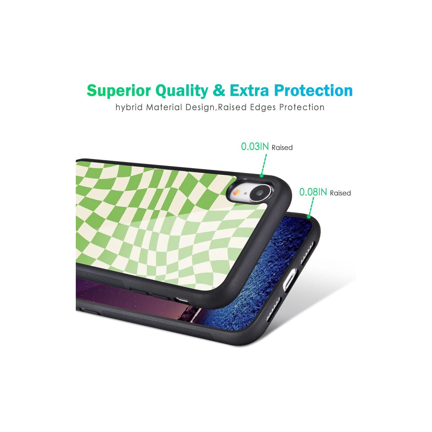 Compatible with iPhone X/iPhone Xs Case Twist Green Checkerboard Design, Hard Back with Grid Plaid Tartan