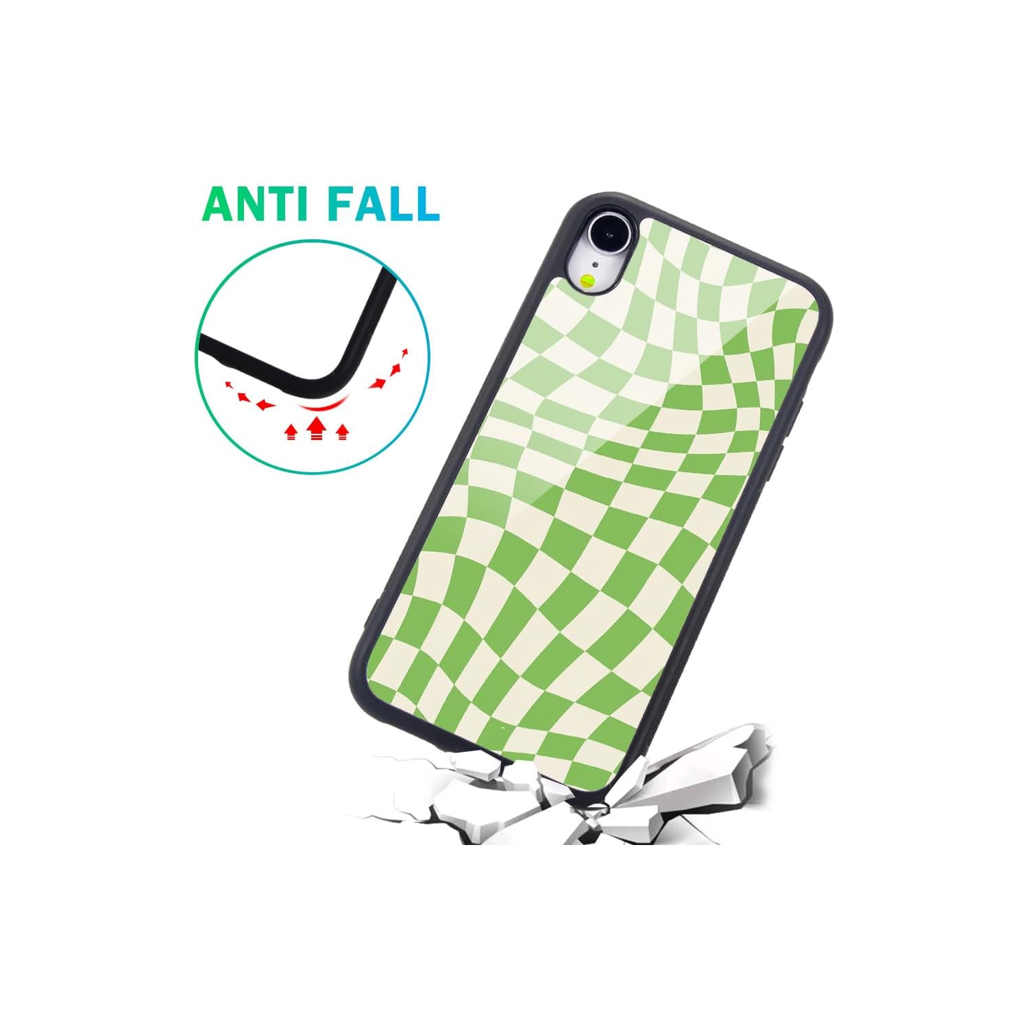 Compatible with iPhone X/iPhone Xs Case Twist Green Checkerboard Design, Hard Back with Grid Plaid Tartan
