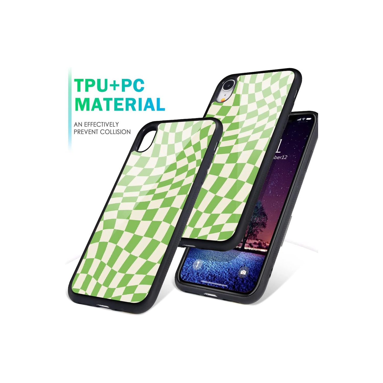 Compatible with iPhone X/iPhone Xs Case Twist Green Checkerboard Design, Hard Back with Grid Plaid Tartan