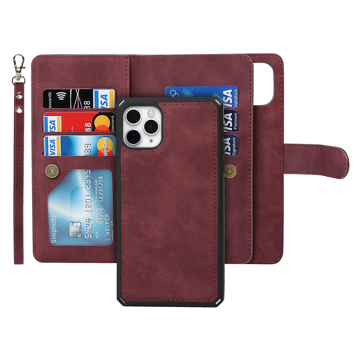 for iPhone 11 Pro Wallet Case with Card Holder and Wrist Strap, PU Leather Kickstand Card Slots Magnetic