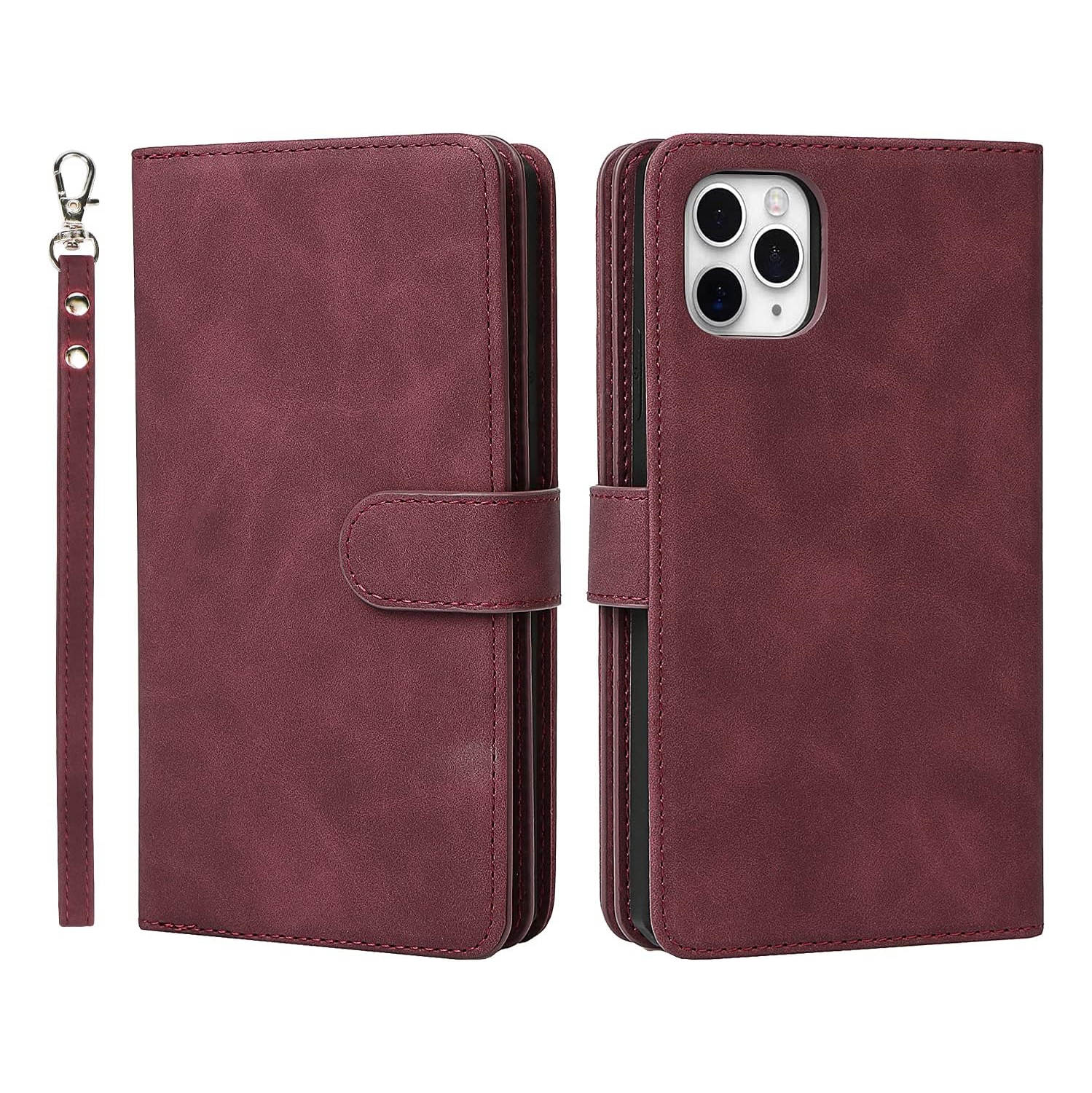 for iPhone 11 Pro Wallet Case with Card Holder and Wrist Strap, PU Leather Kickstand Card Slots Magnetic