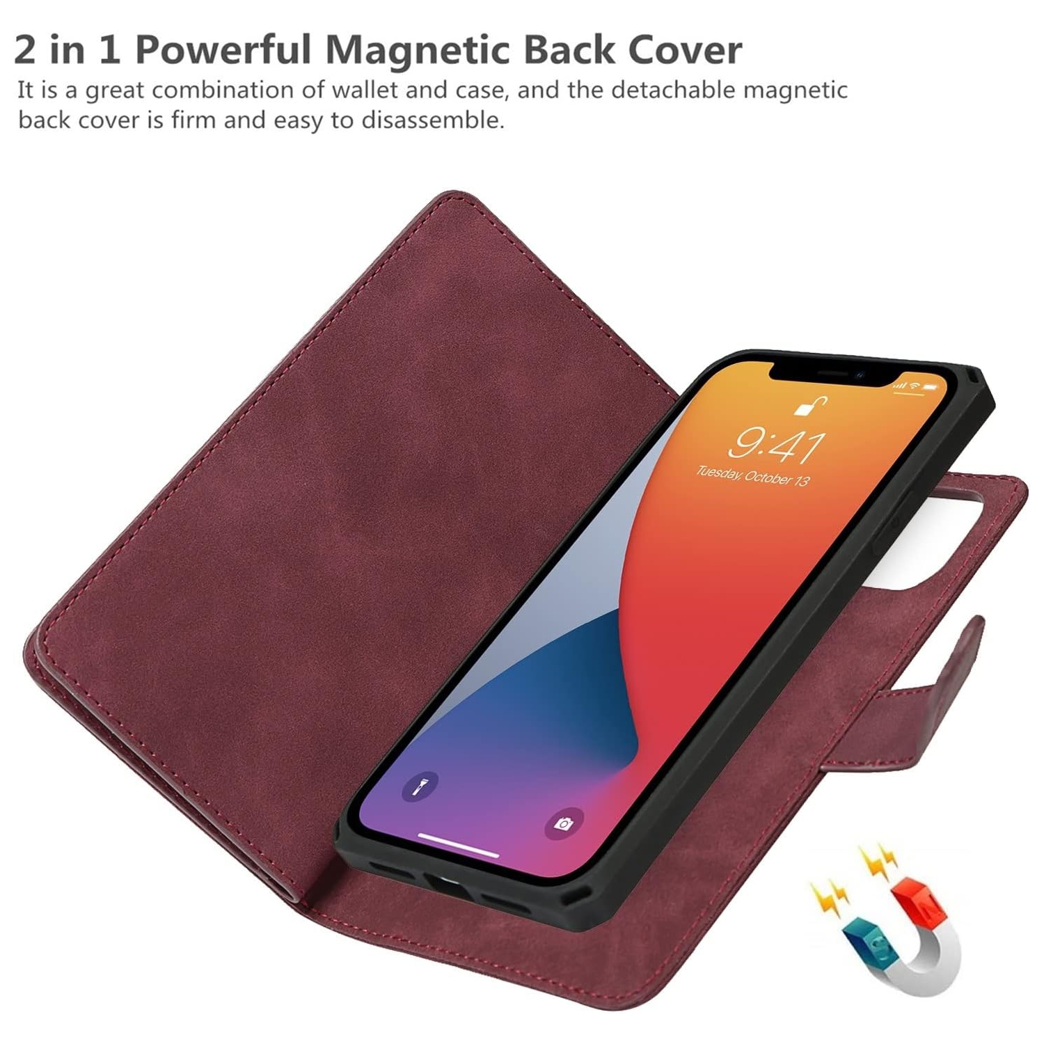 for iPhone 11 Pro Wallet Case with Card Holder and Wrist Strap, PU Leather Kickstand Card Slots Magnetic
