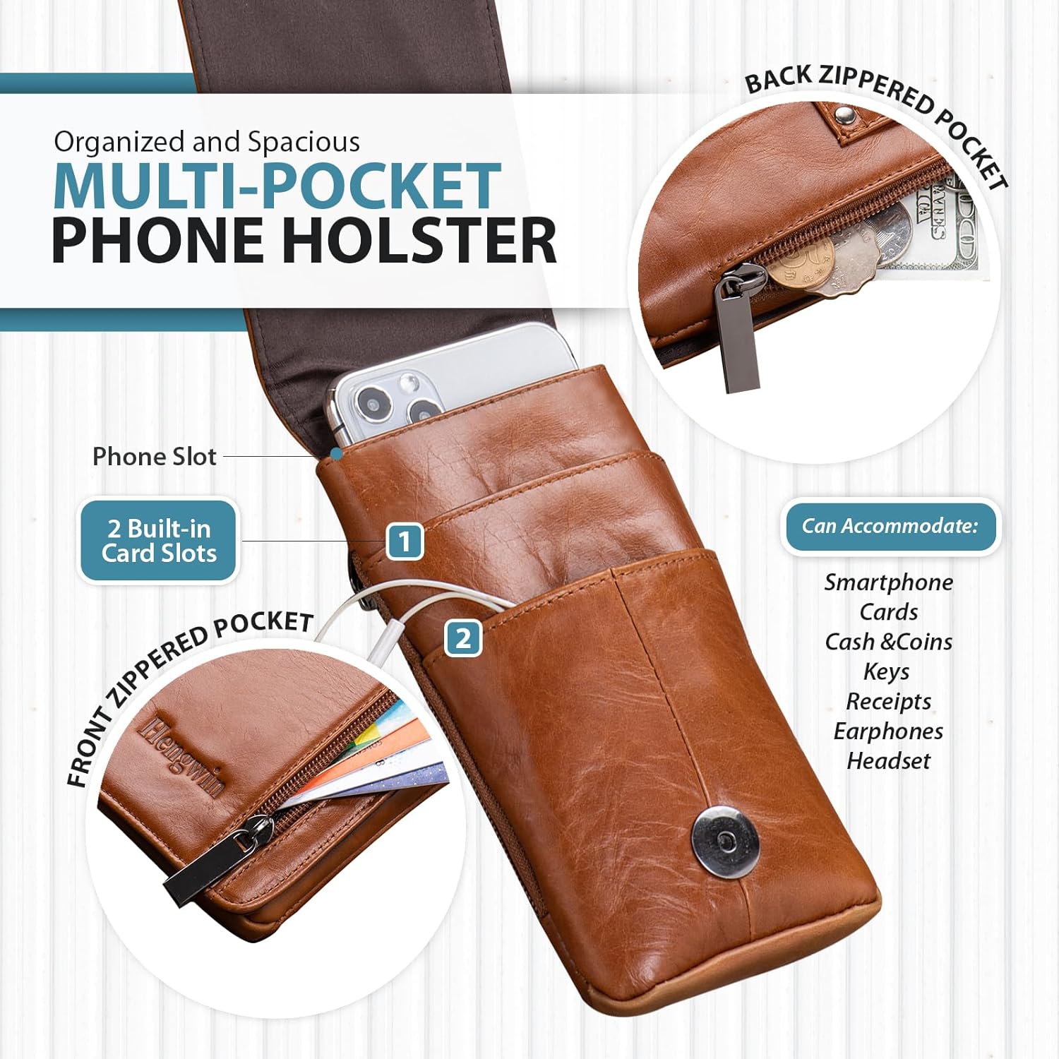 Étui en cuir véritable pour téléphone cellulaire compatible avec l'étui-support iPhone 13 Pro Max 12 Pro Max 11 Pro Max