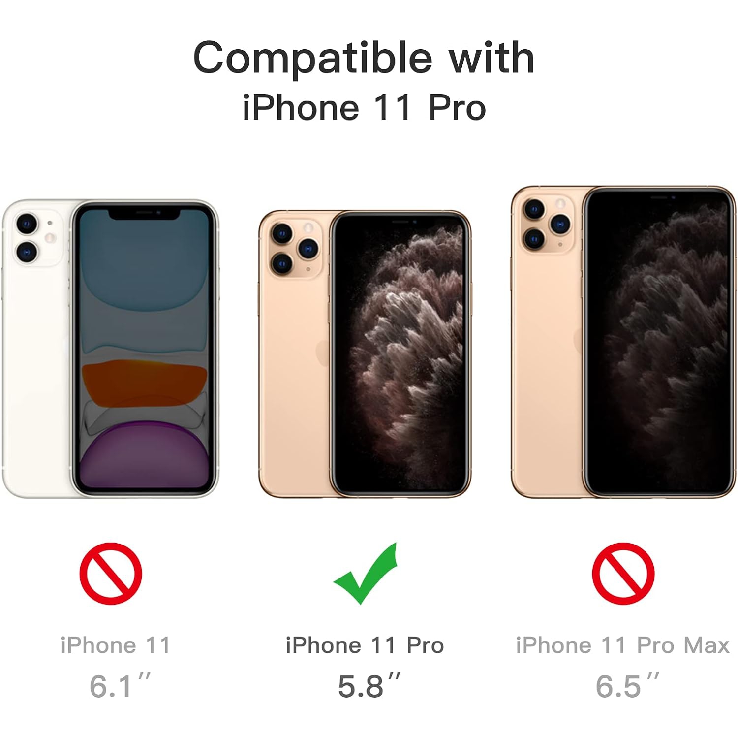 3 in 1 Case for iPhone 11 Pro 5.8-Inch, with 2-Pack Screen Protector and 2-Pack Camera Lens Protector, Full