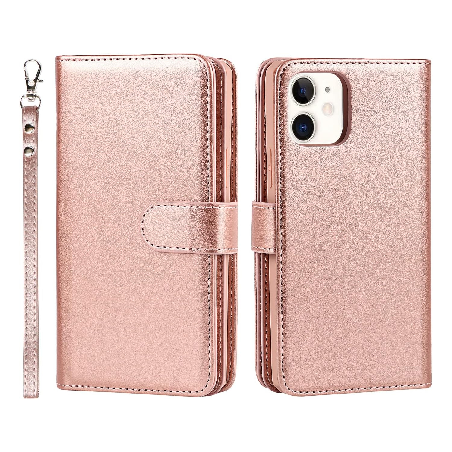 for iPhone 12 Mini Wallet Case with Card Holder and Wrist Strap, PU Leather Kickstand Card Slots Magnetic