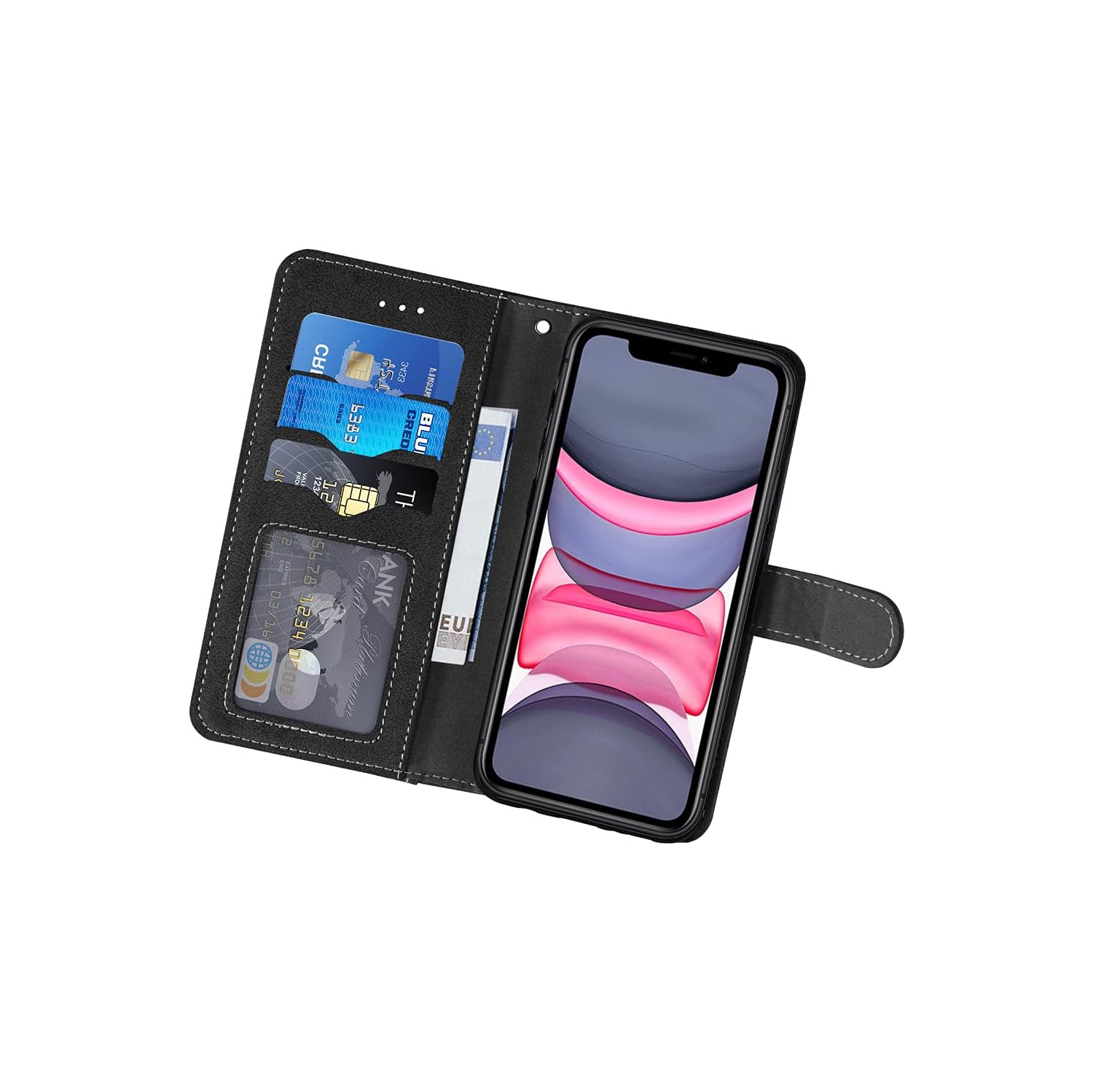 Compatible with iPhone 11 Pro 5.8 Wallet Case and Tempered Glass Screen Protector Flip Cover Leather Purse Credit Card