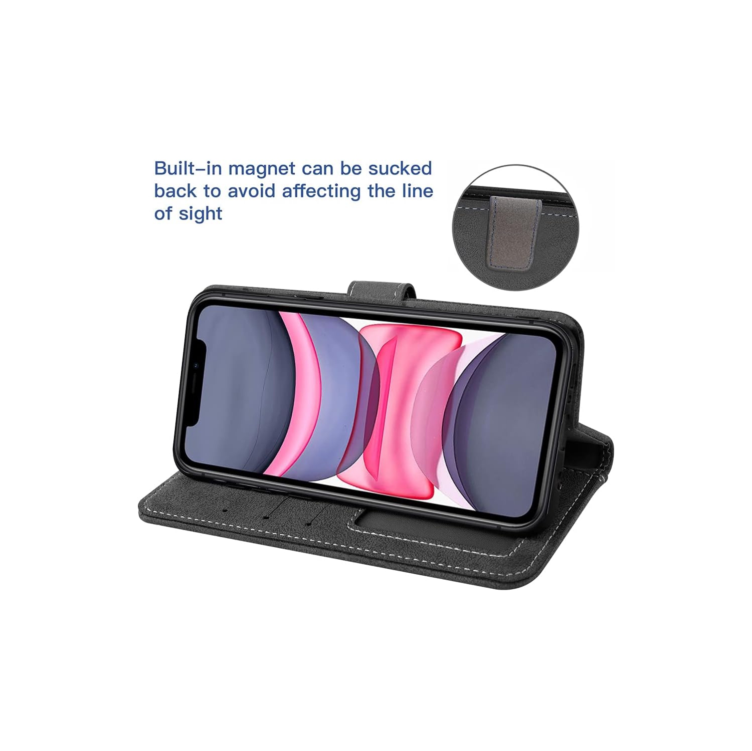 Compatible with iPhone 11 Pro 5.8 Wallet Case and Tempered Glass Screen Protector Flip Cover Leather Purse Credit Card