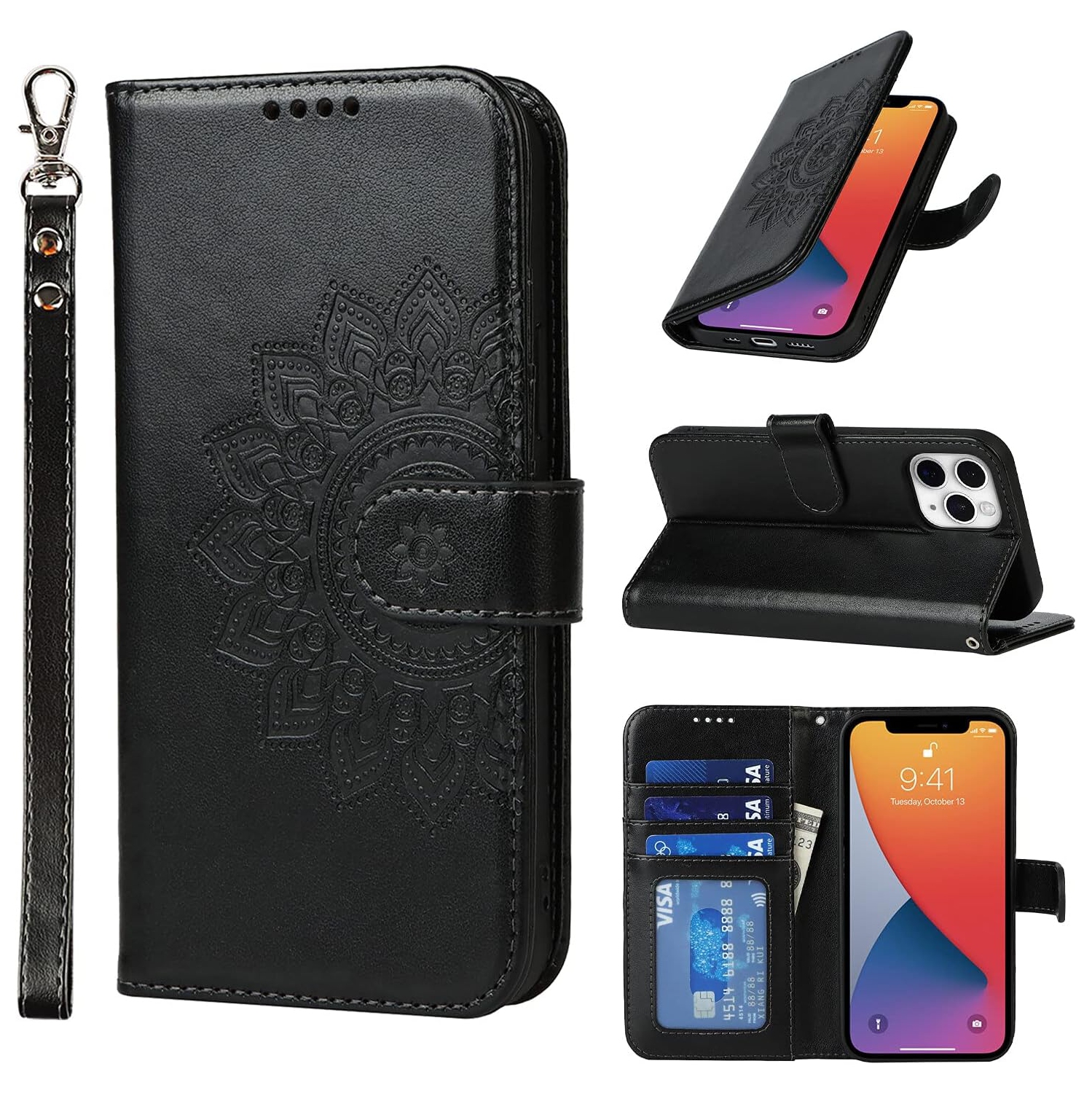iPhone 11 Pro Max Wallet Case,Premium Leather Card Holder Card Slot Magnetic Closure Flip Kickstand Women