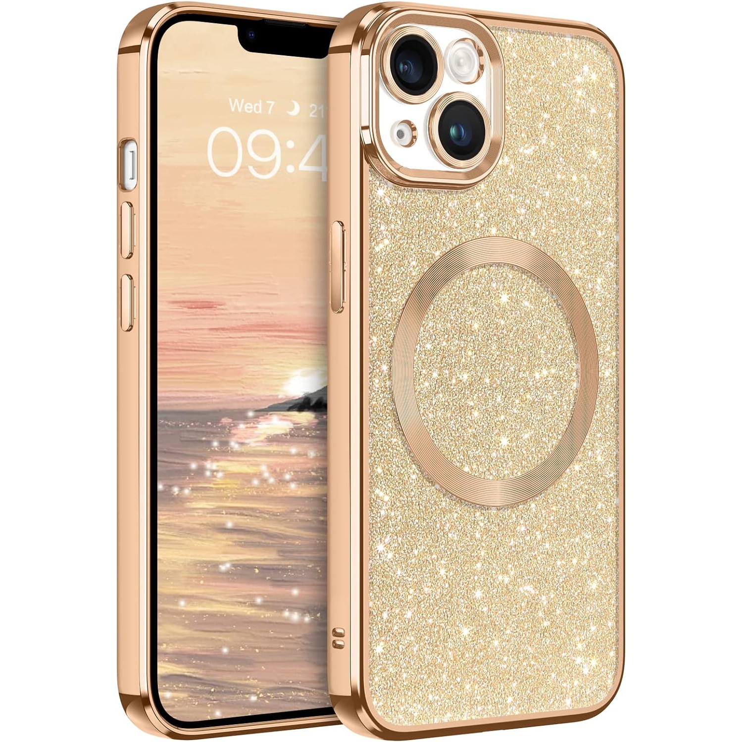 iPhone 14 Case, Phone Case iPhone 14, Cute Glitter Luxury Bling Support Magsafe Cover Shockproof Full Body
