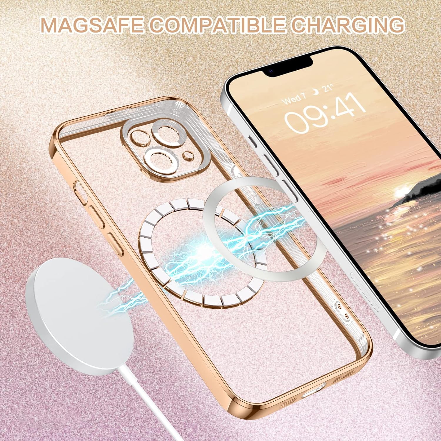 iPhone 14 Case, Phone Case iPhone 14, Cute Glitter Luxury Bling Support Magsafe Cover Shockproof Full Body