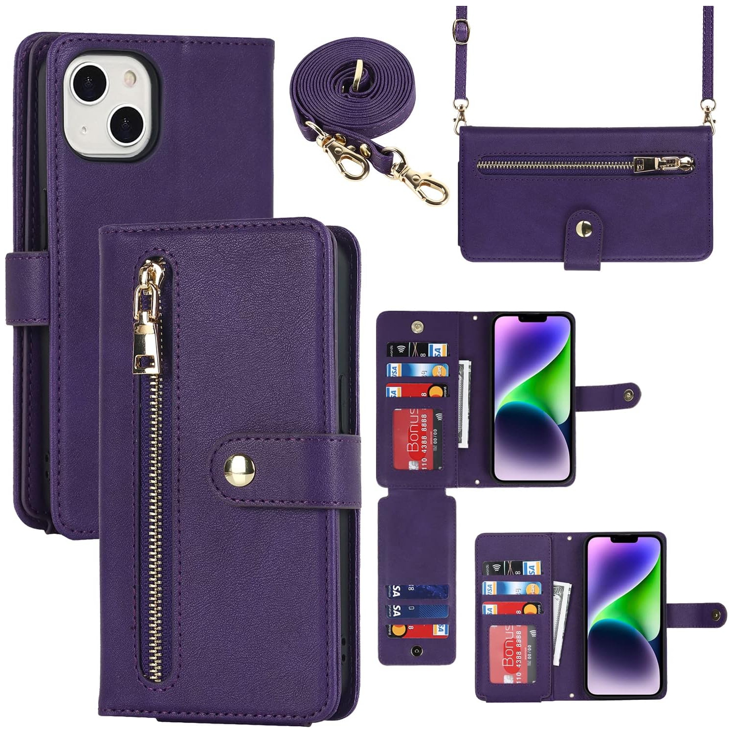 etui iPhone 14 Plus Case Wallet with Card Holder,iPhone 14 Plus Phone case for Women,Flip Crossbody Zipper