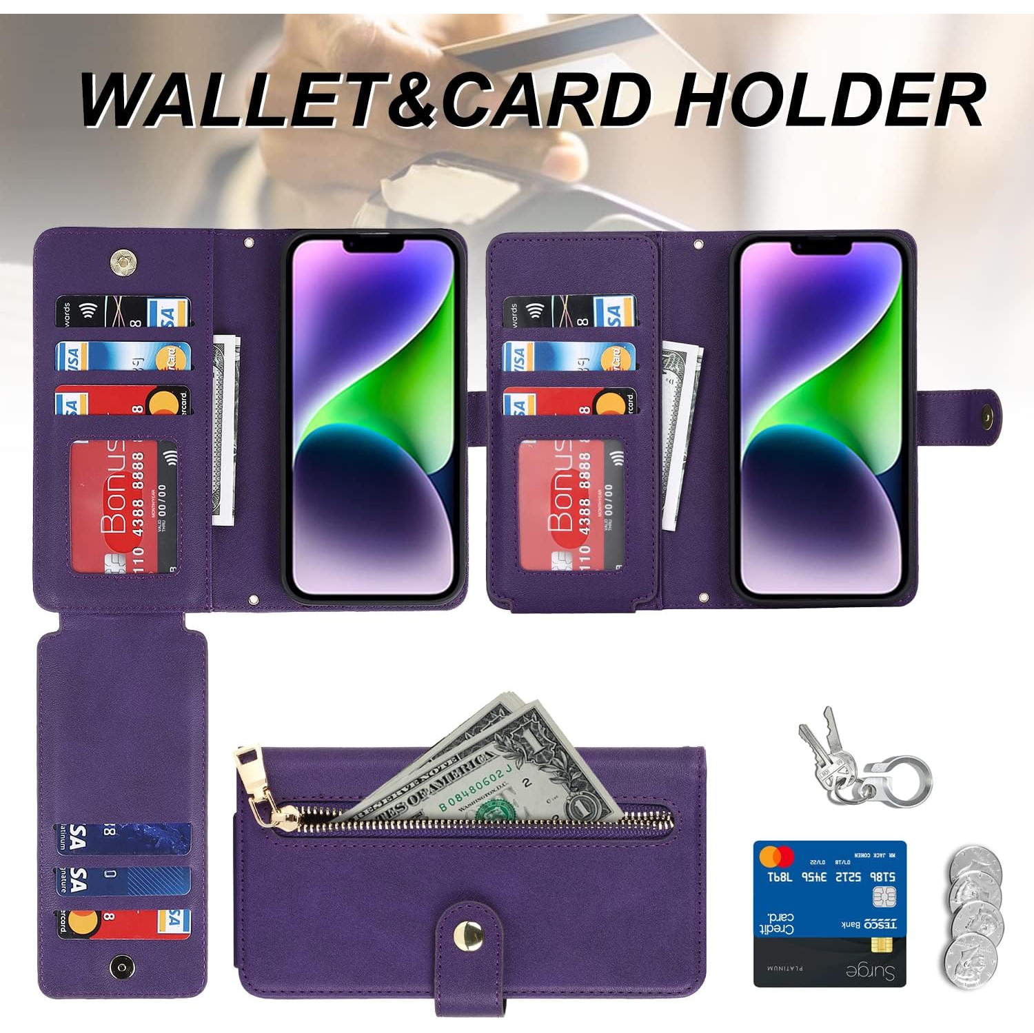 etui iPhone 14 Plus Case Wallet with Card Holder,iPhone 14 Plus Phone case for Women,Flip Crossbody Zipper