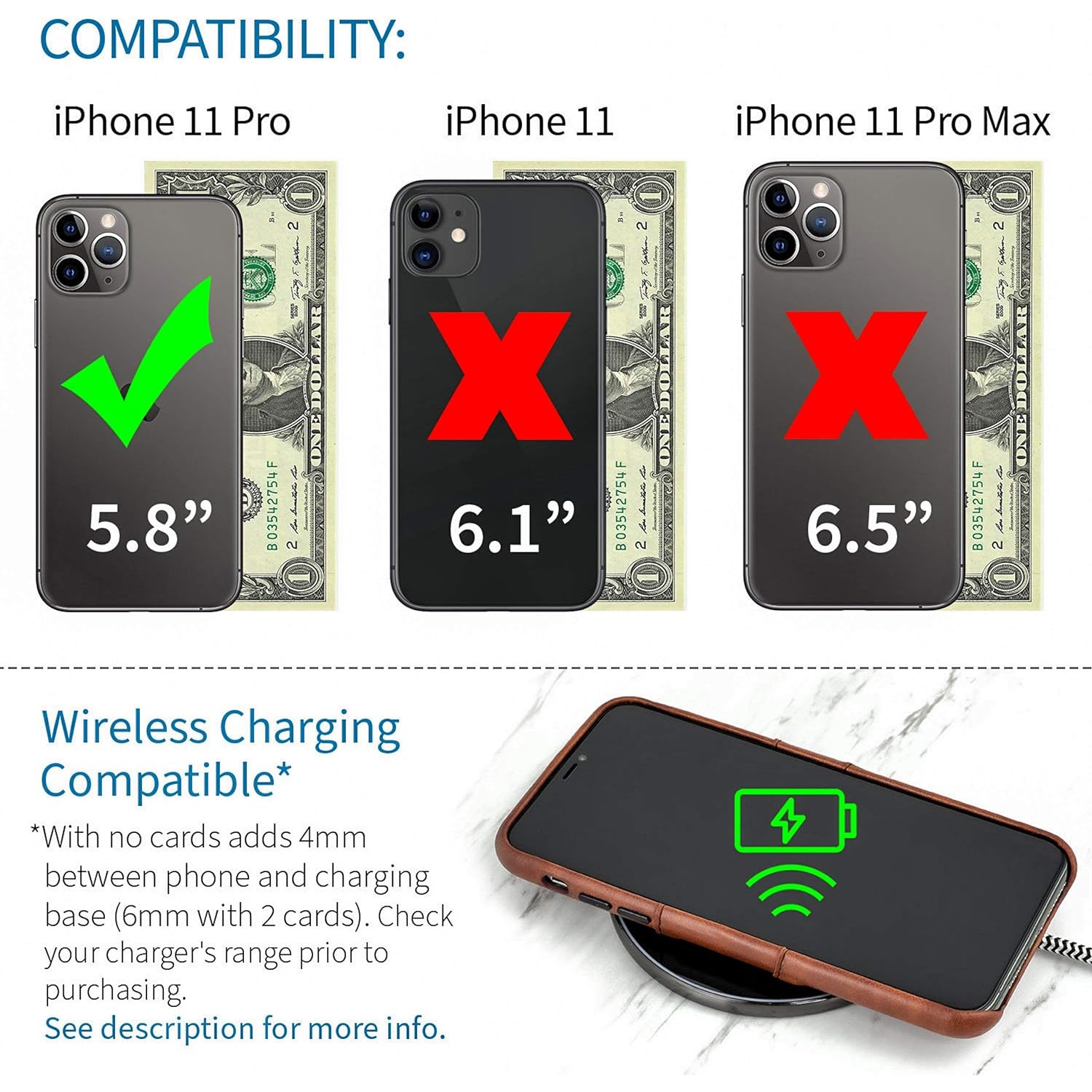 iPhone 11 Pro Wallet Case: Built-in Metal Plate for Magnetic Mounting & 2 Credit Card Holders (5.8" Exec M2,