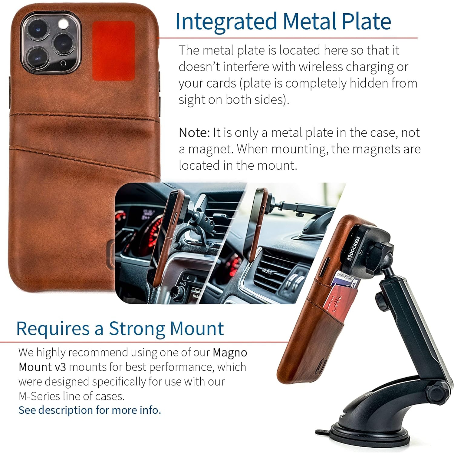 iPhone 11 Pro Wallet Case: Built-in Metal Plate for Magnetic Mounting & 2 Credit Card Holders (5.8" Exec M2,