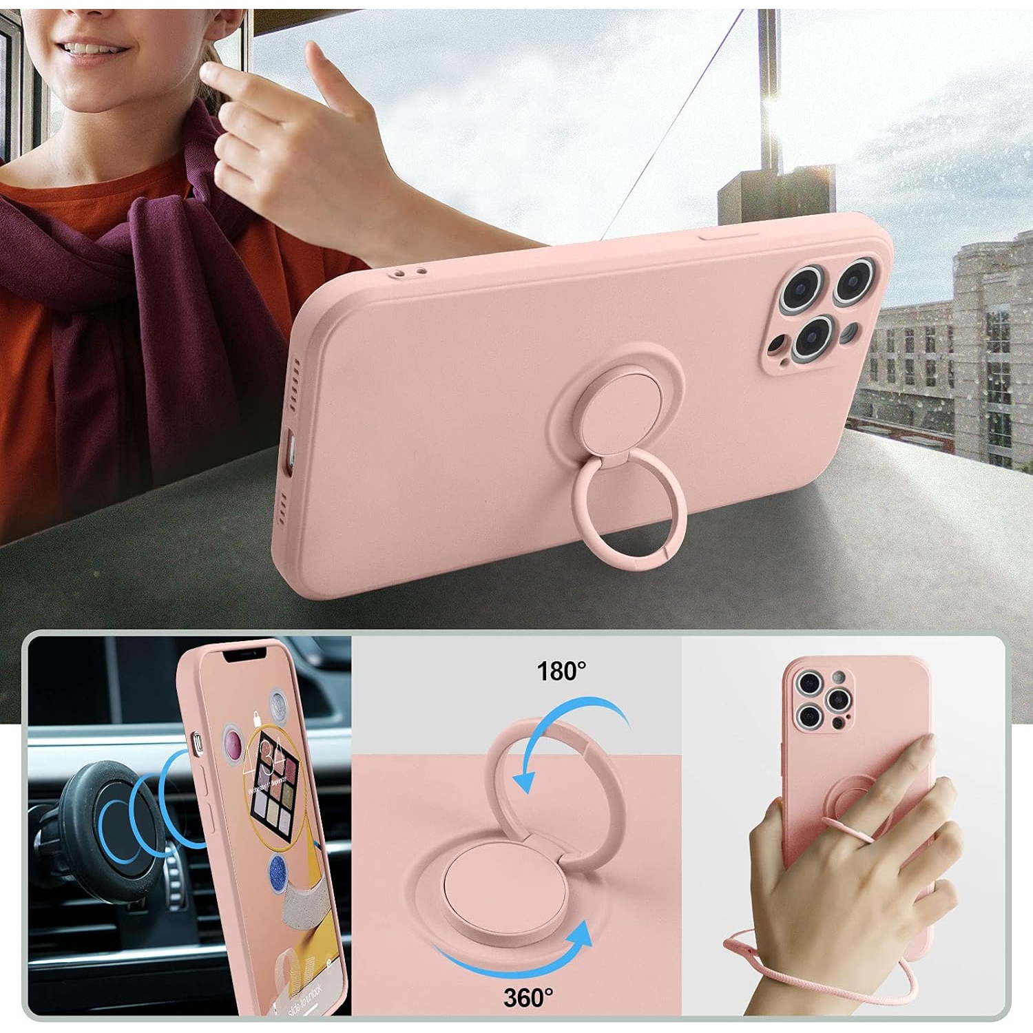 Étui avec béquille de Ring compatible avec l'étui Pro Max pour iPhone 12 2020, support magnétique pour l'auto