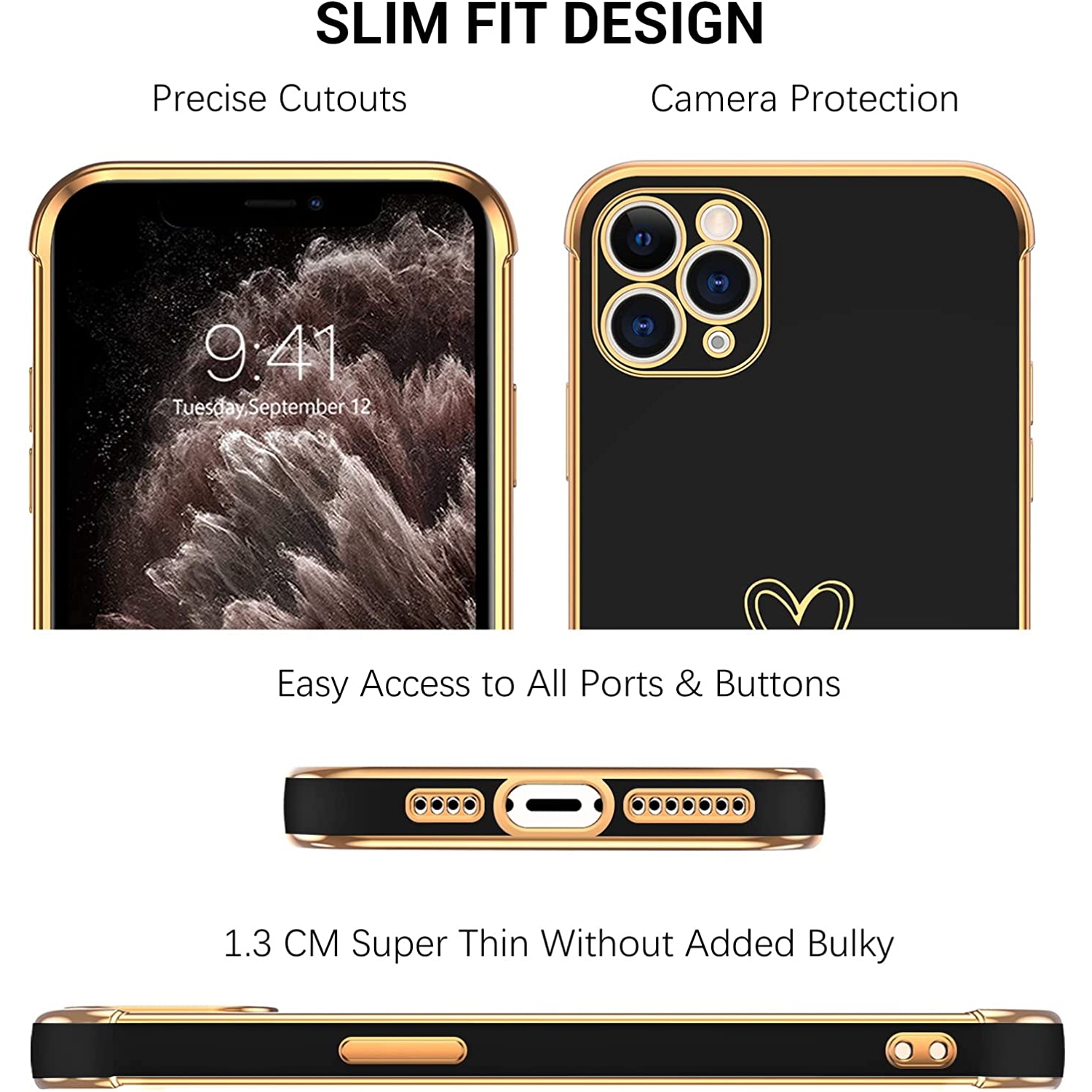 iPhone 11 Pro Max Case Cute Heart Pattern Soft TPU Plating Cover for Women Girls with Camera Protection & 4