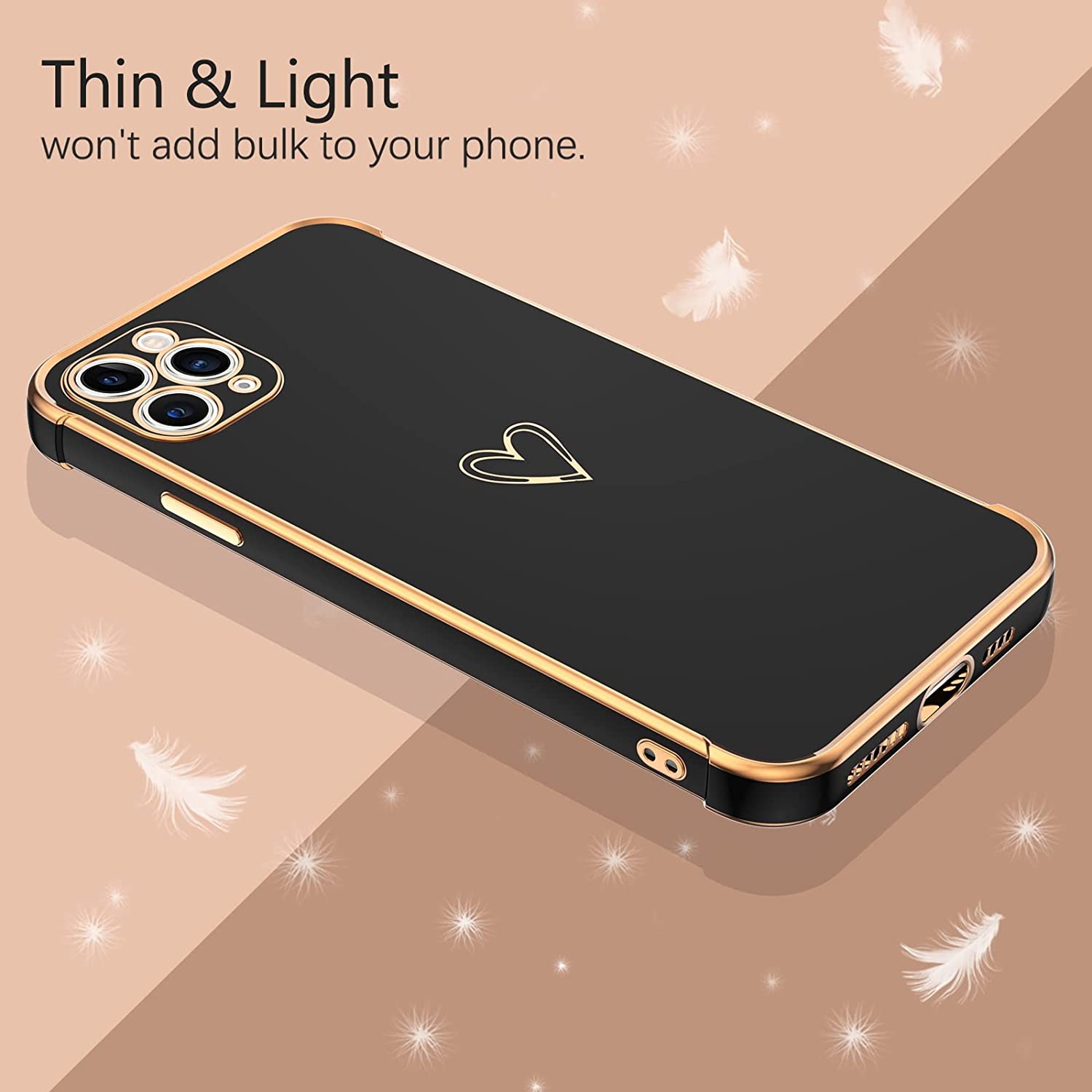 iPhone 11 Pro Max Case Cute Heart Pattern Soft TPU Plating Cover for Women Girls with Camera Protection & 4