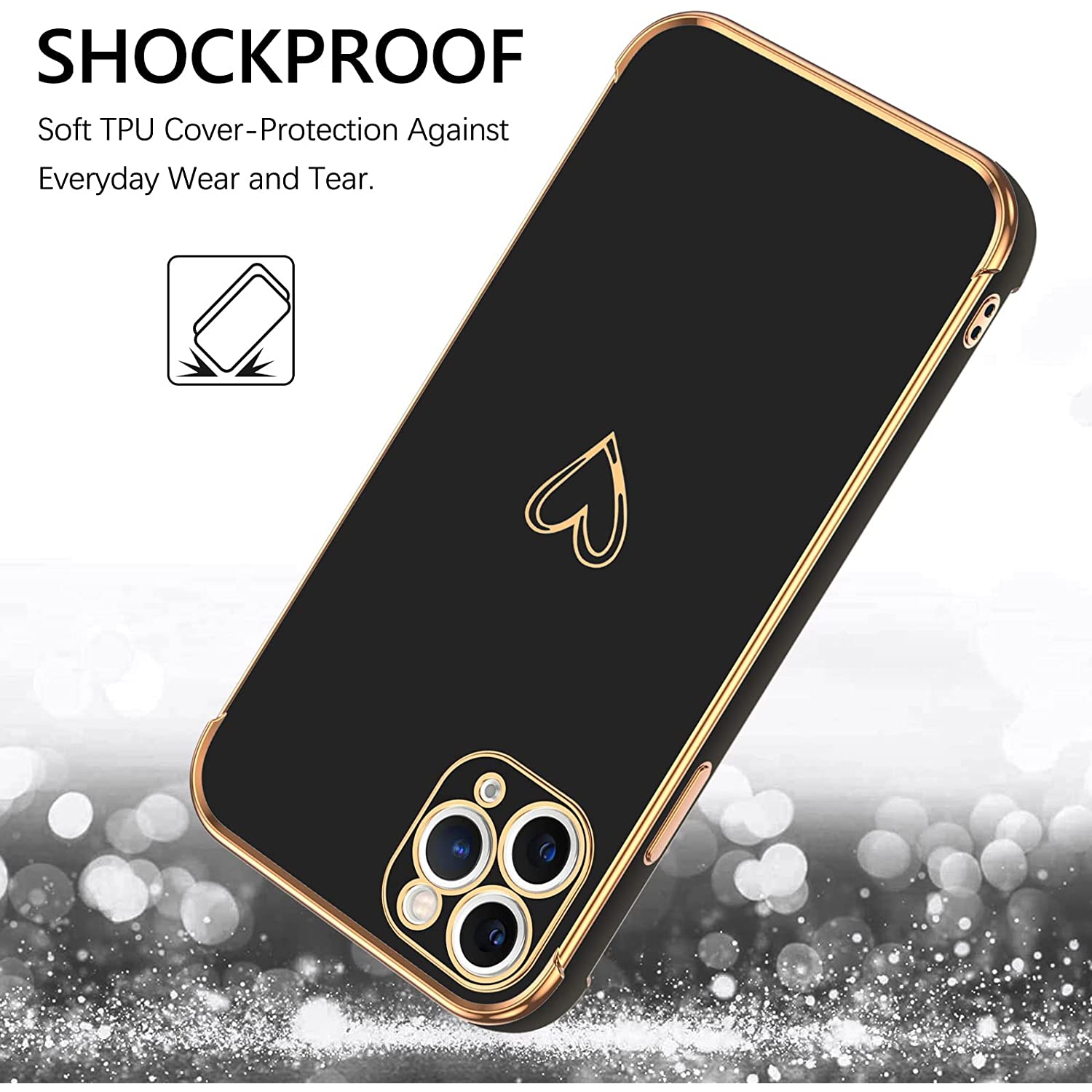 iPhone 11 Pro Max Case Cute Heart Pattern Soft TPU Plating Cover for Women Girls with Camera Protection & 4