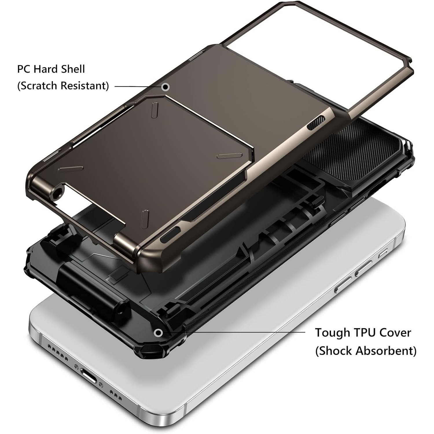 for iPhone 14 Case 5G Wallet 4-Card Holder ID Slot Flip Door Hidden Pocket Protective Hard Shell Back Cover