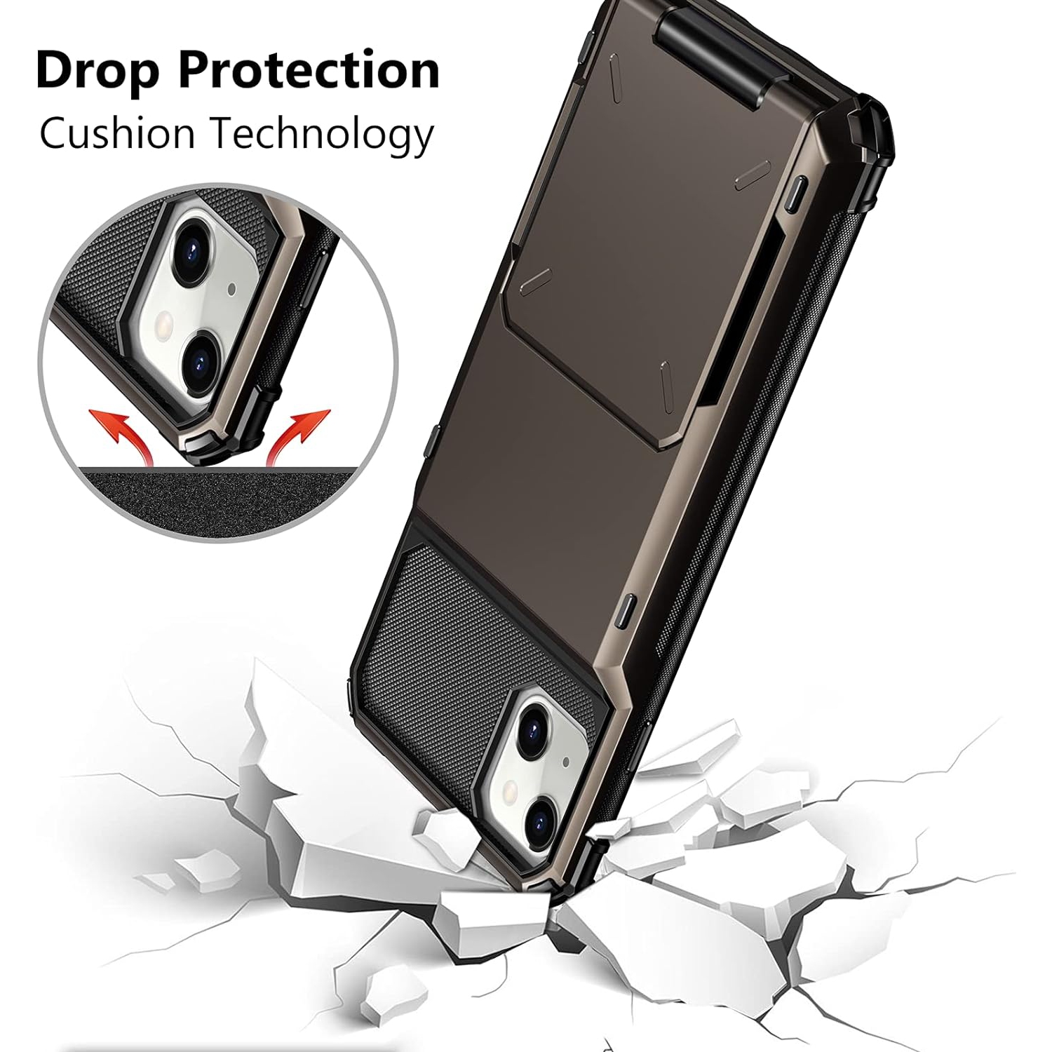 for iPhone 14 Case 5G Wallet 4-Card Holder ID Slot Flip Door Hidden Pocket Protective Hard Shell Back Cover