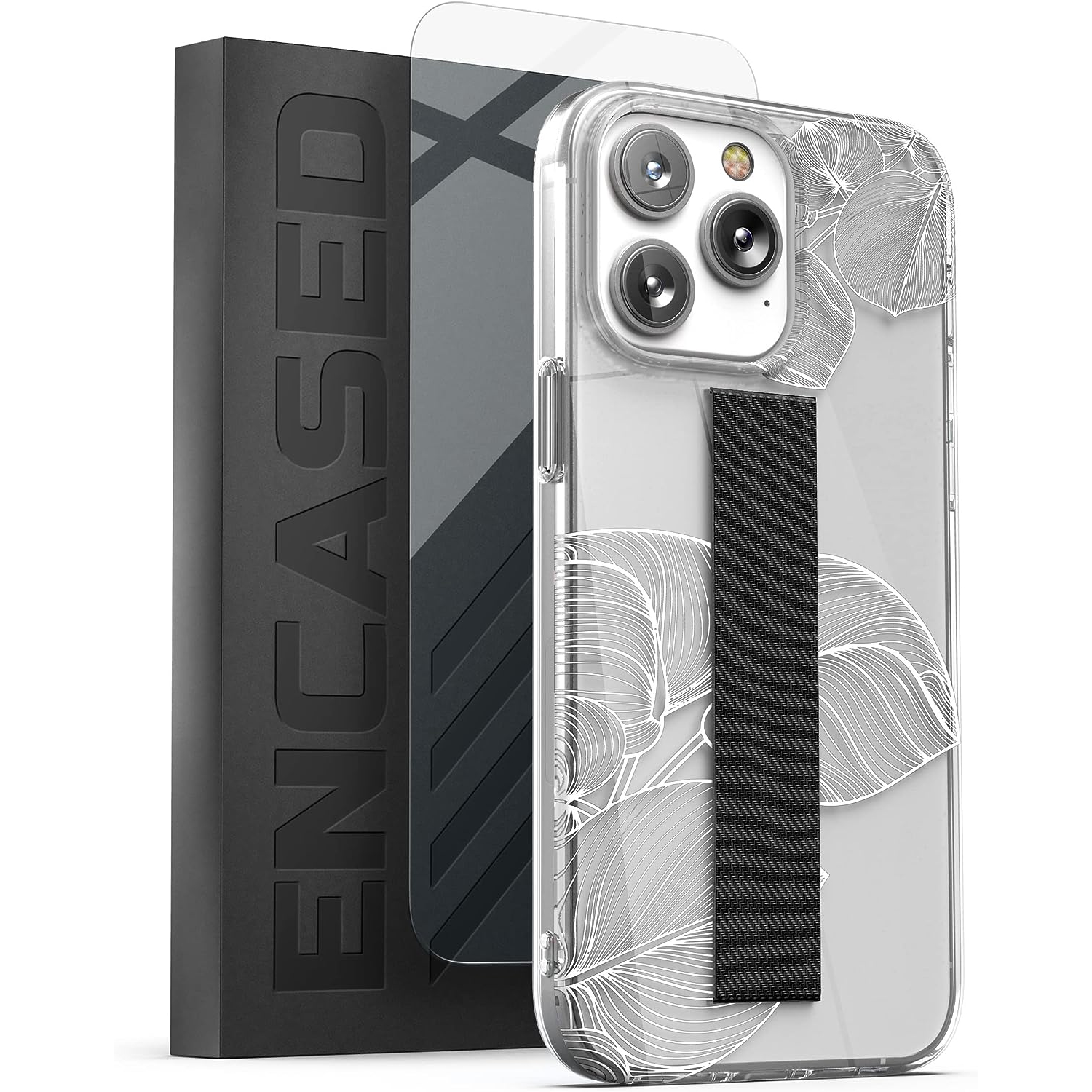 Hand Strap Case Designed for iPhone 14 Pro Max Case with Finger Loop Grip and Screen Protector (White Lace