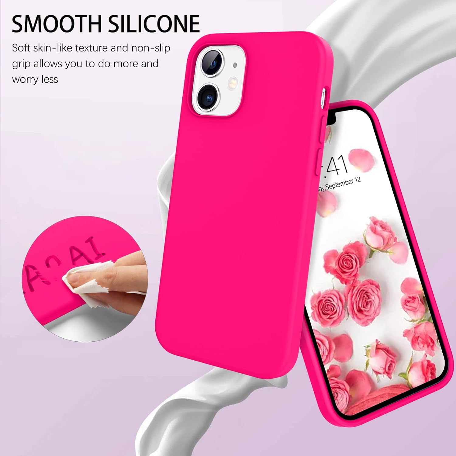 iPhone 12 Case,iPhone 12 Pro Case 6.1", Liquid Silicone Soft Gel Rubber Slim Cover Microfiber Cloth Lining