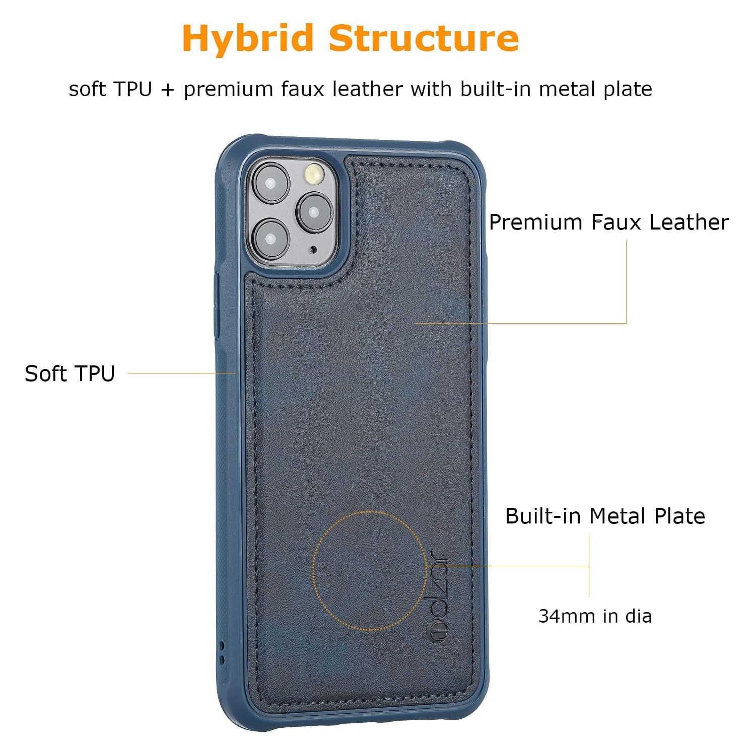 MAG Series iPhone 11 Pro Max Case with Faux Leather, Built-in Metal Plate for Magnetic Mount, Wireless Charging