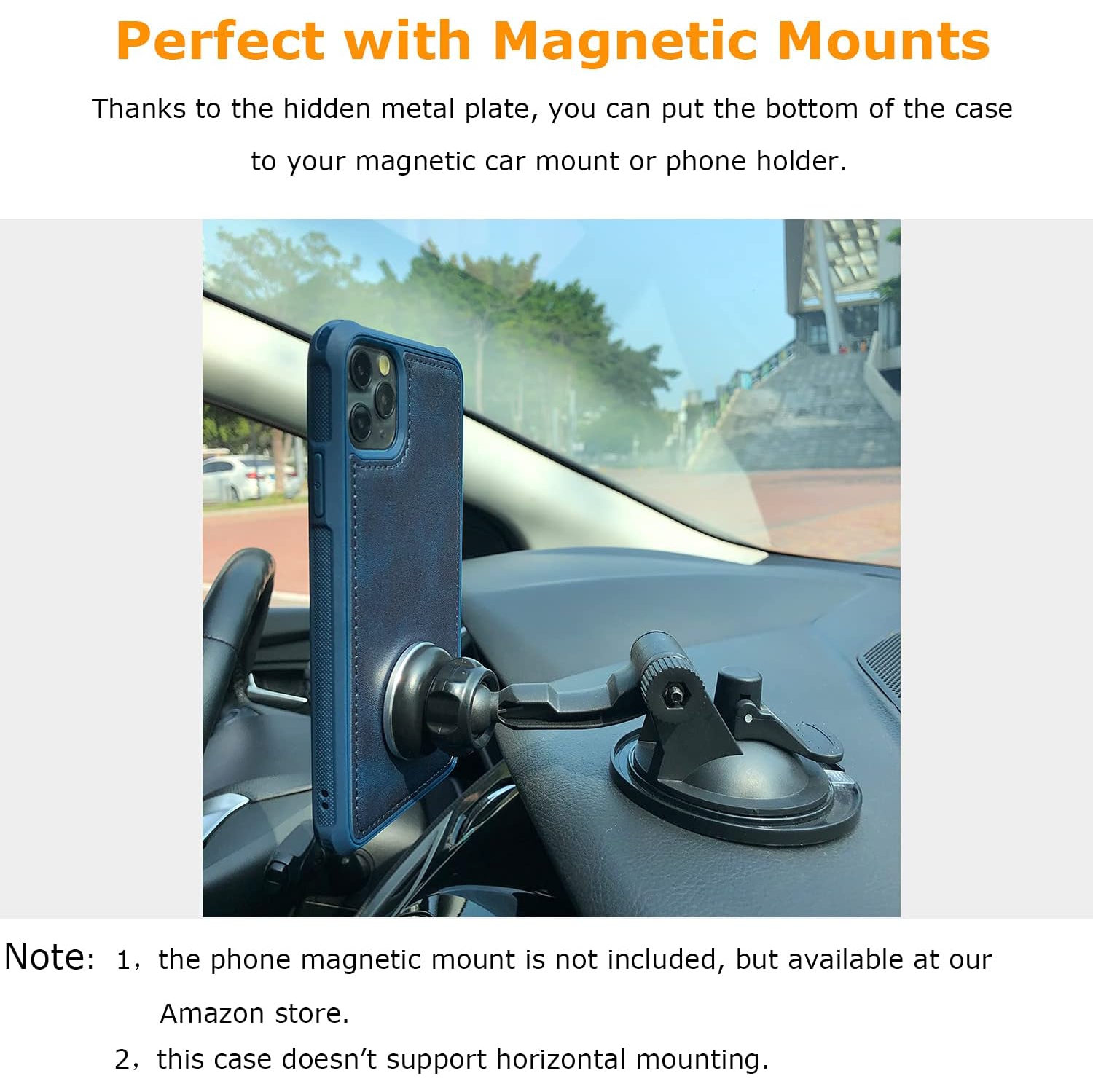 MAG Series iPhone 11 Pro Max Case with Faux Leather, Built-in Metal Plate for Magnetic Mount, Wireless Charging