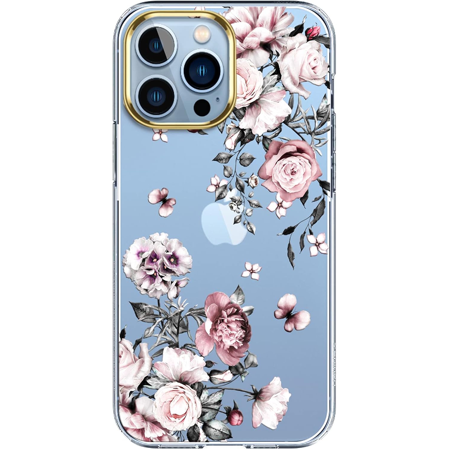 Compatible with iPhone 13 Pro Case with Flower,for Girly Women,Shockproof Clear Floral Pattern Hard Back Cover