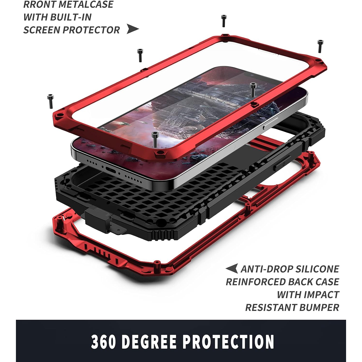 for iPhone 13 Mini Case,Waterproof Shockproof Hard Case Aluminum Metal Gorilla Glass Military Heavy Duty Sturdy