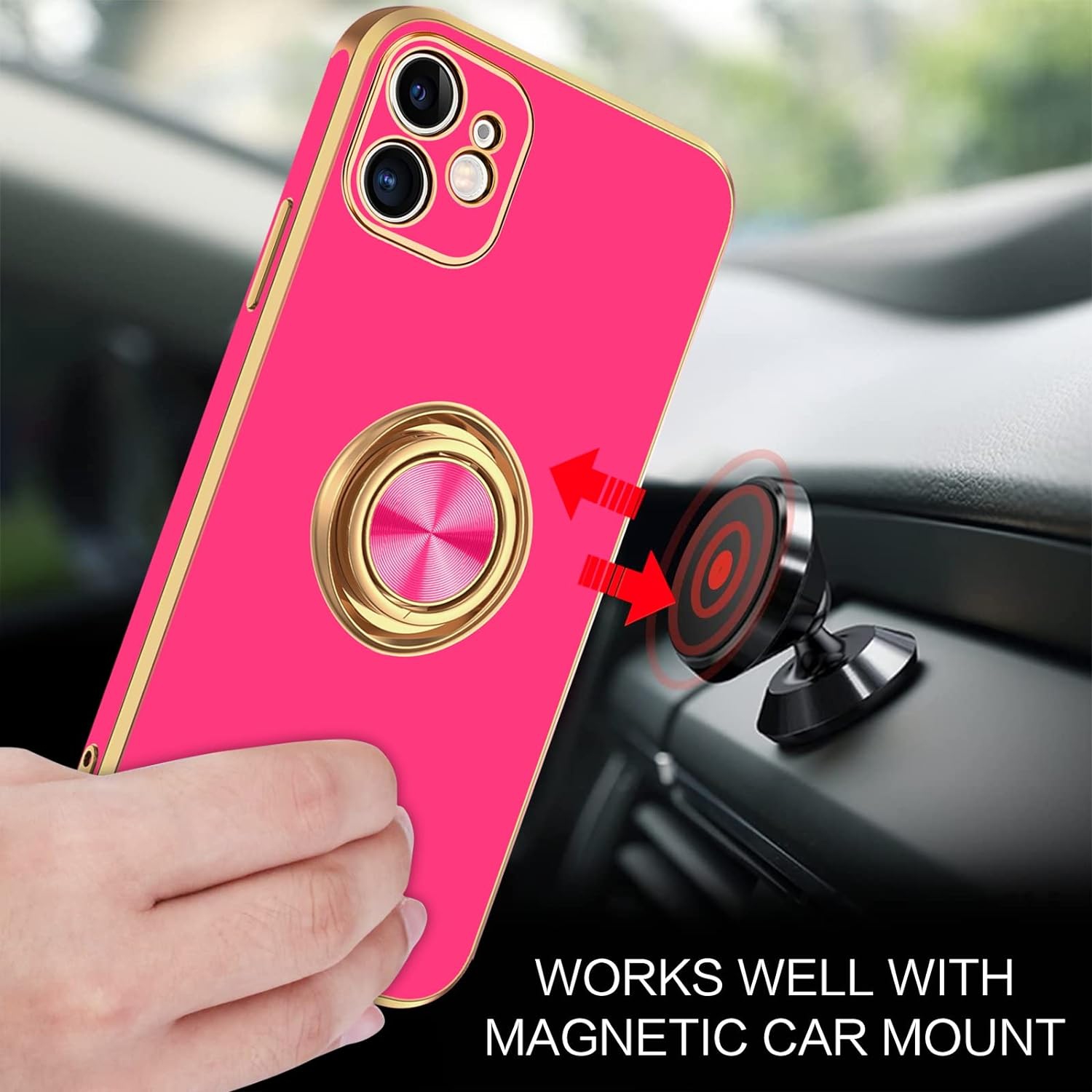 iPhone 12 Case, Case iPhone 12 Ring Holder Edge Plating Rotation Kickstand Soft Silicone TPU Bumper Women