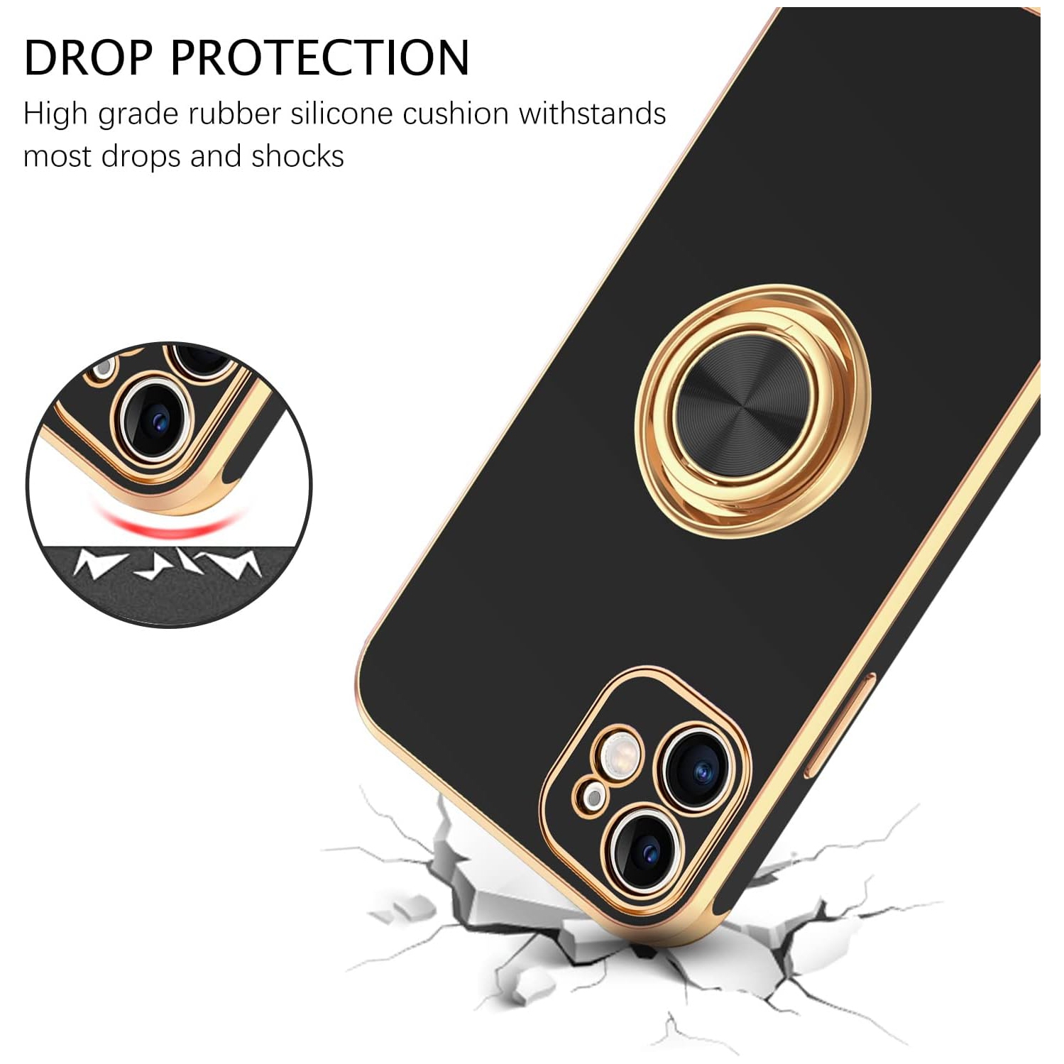 iPhone 12 Mini Case, 360° Rotation Kickstand Ring Holder Plating Edge Soft TPU Bumper Women Girls Men Slim