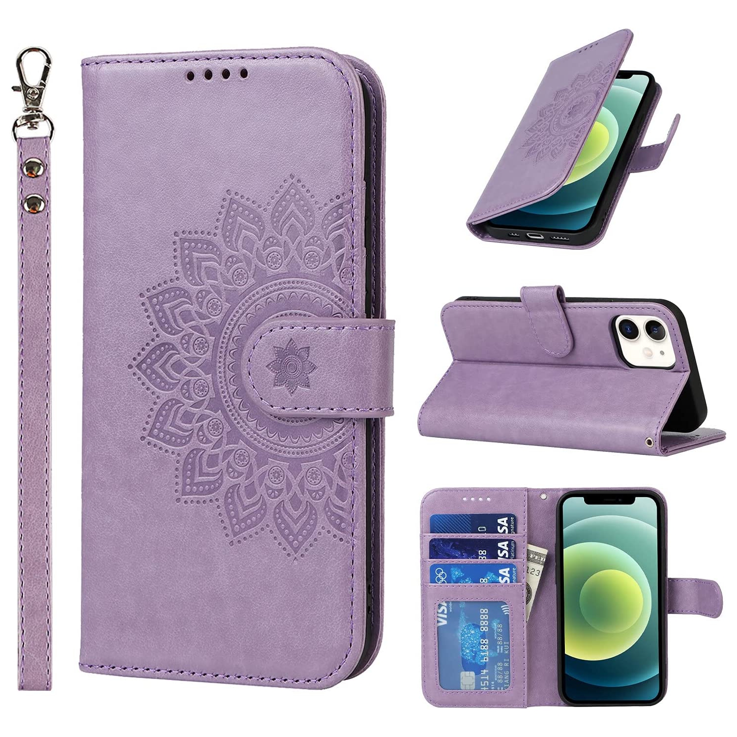 iPhone 12 Mini Wallet Case,Premium Leather Card Holder Card Slot Magnetic Closure Flip Kickstand Women Wallet