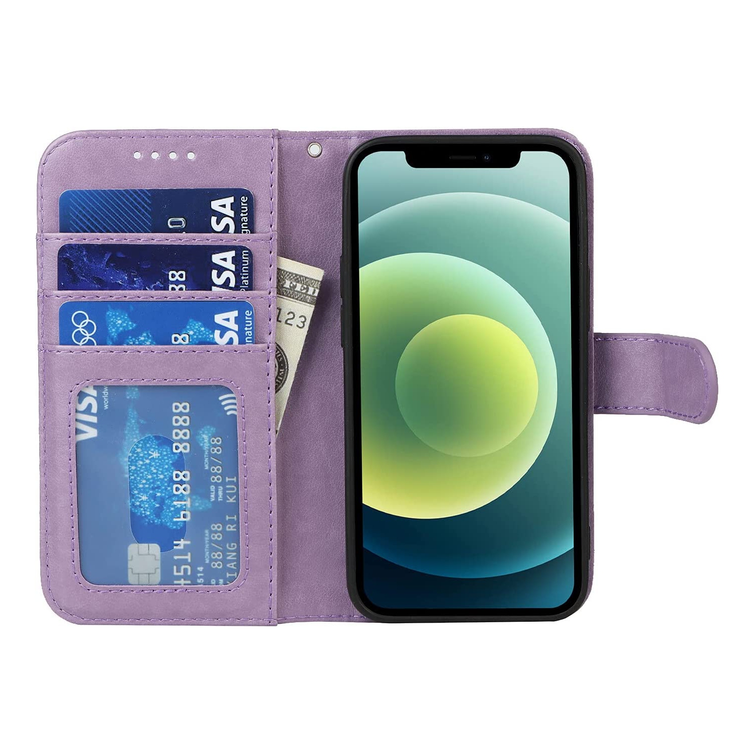 iPhone 12 Mini Wallet Case,Premium Leather Card Holder Card Slot Magnetic Closure Flip Kickstand Women Wallet