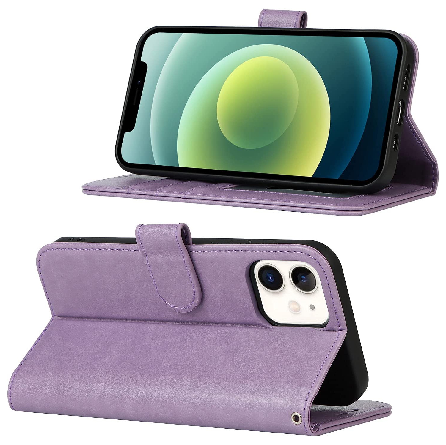 iPhone 12 Mini Wallet Case,Premium Leather Card Holder Card Slot Magnetic Closure Flip Kickstand Women Wallet