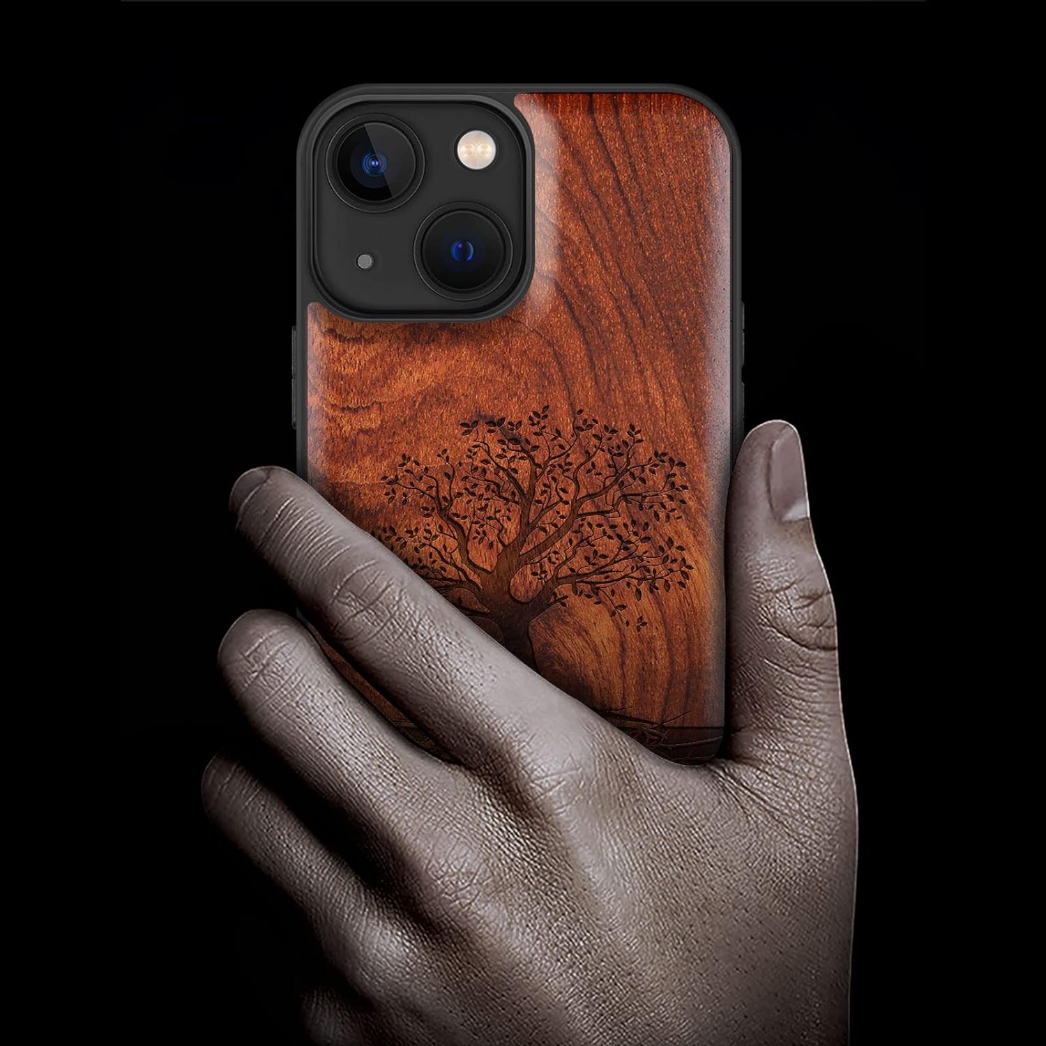 Magnetic Wood Case for iPhone 13 Mini Case [Hard Real Wood & Black Soft TPU] Shockproof Protective Cover Unique